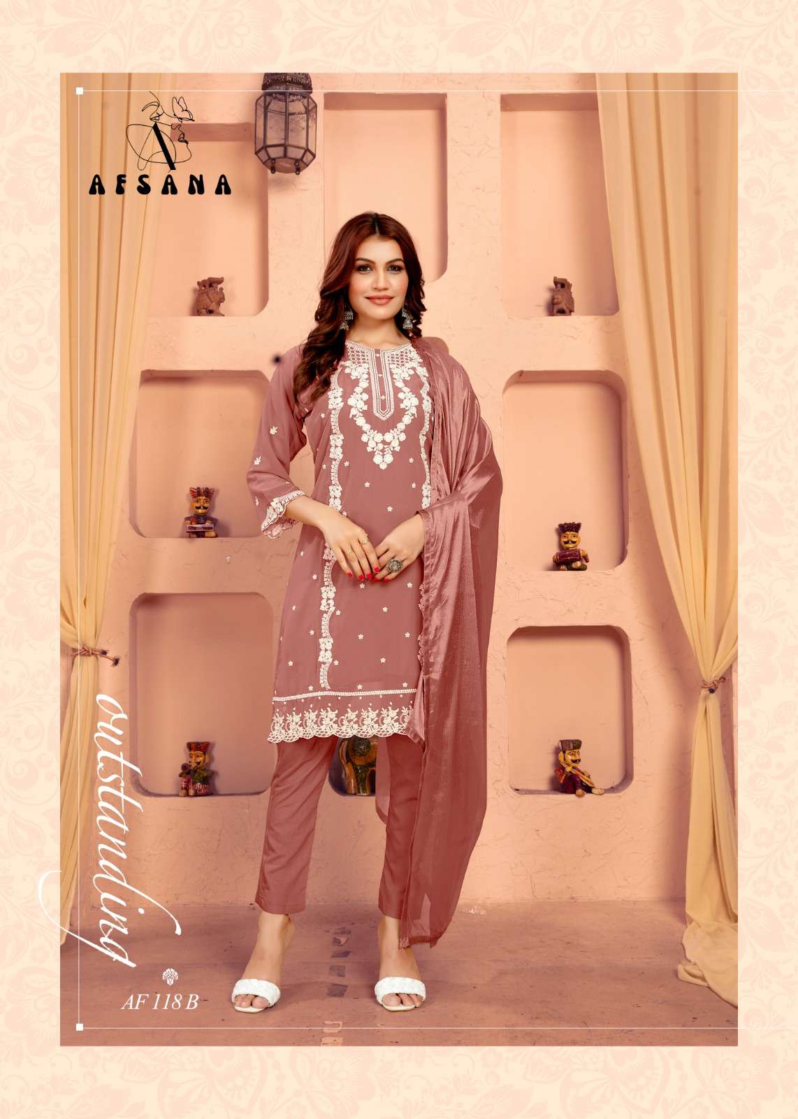 afsana d no 118 gorgette exclusive embroidery look top bottom with dupatta size set