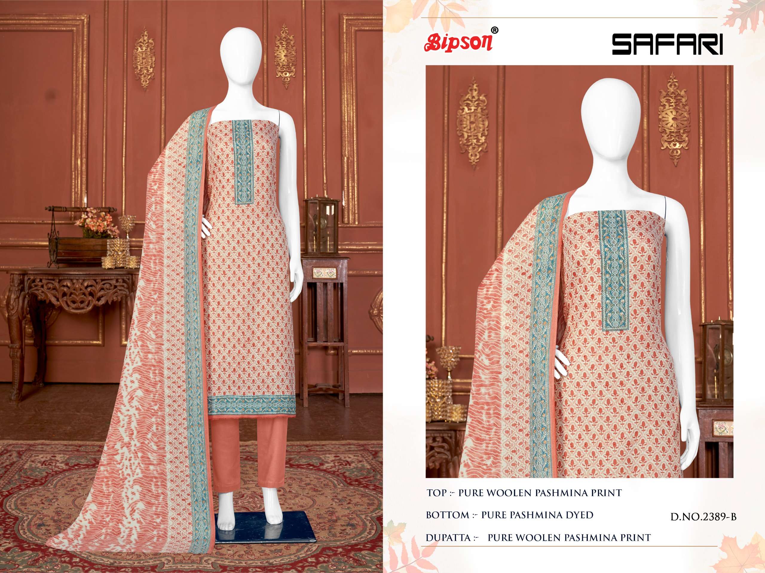 bipson  safari 2389 wool pashmina digital print graceful look salwar suit catalog