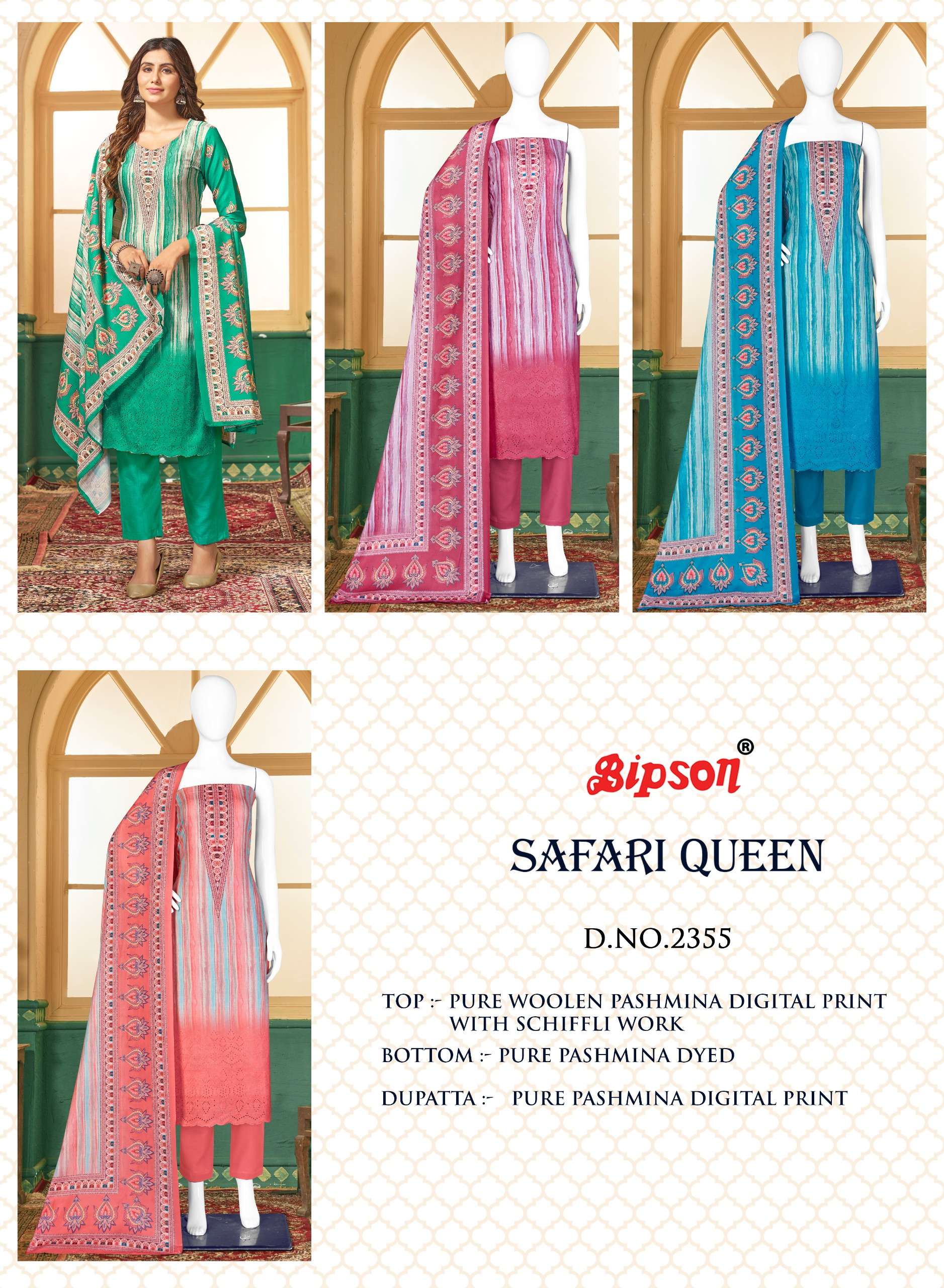 bipson  safari queen 2355 wool pashmina digital print graceful look salwar suit catalog