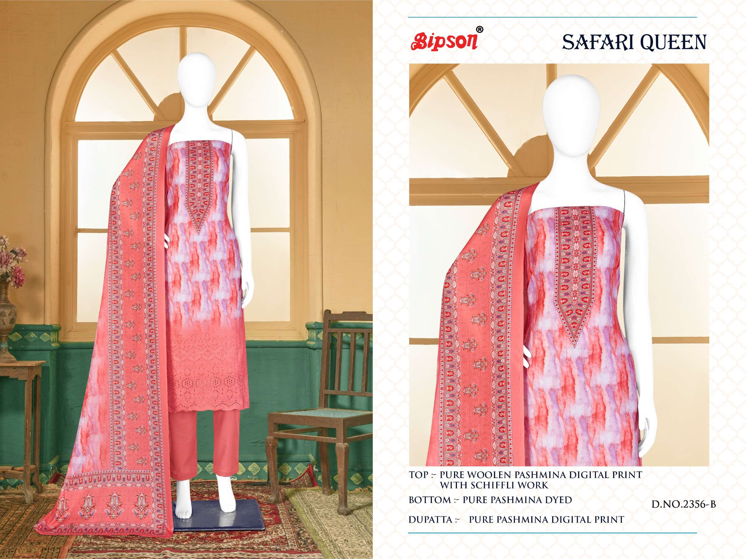 bipson  safari queen 2356 wool pashmina digital print graceful look salwar suit catalog