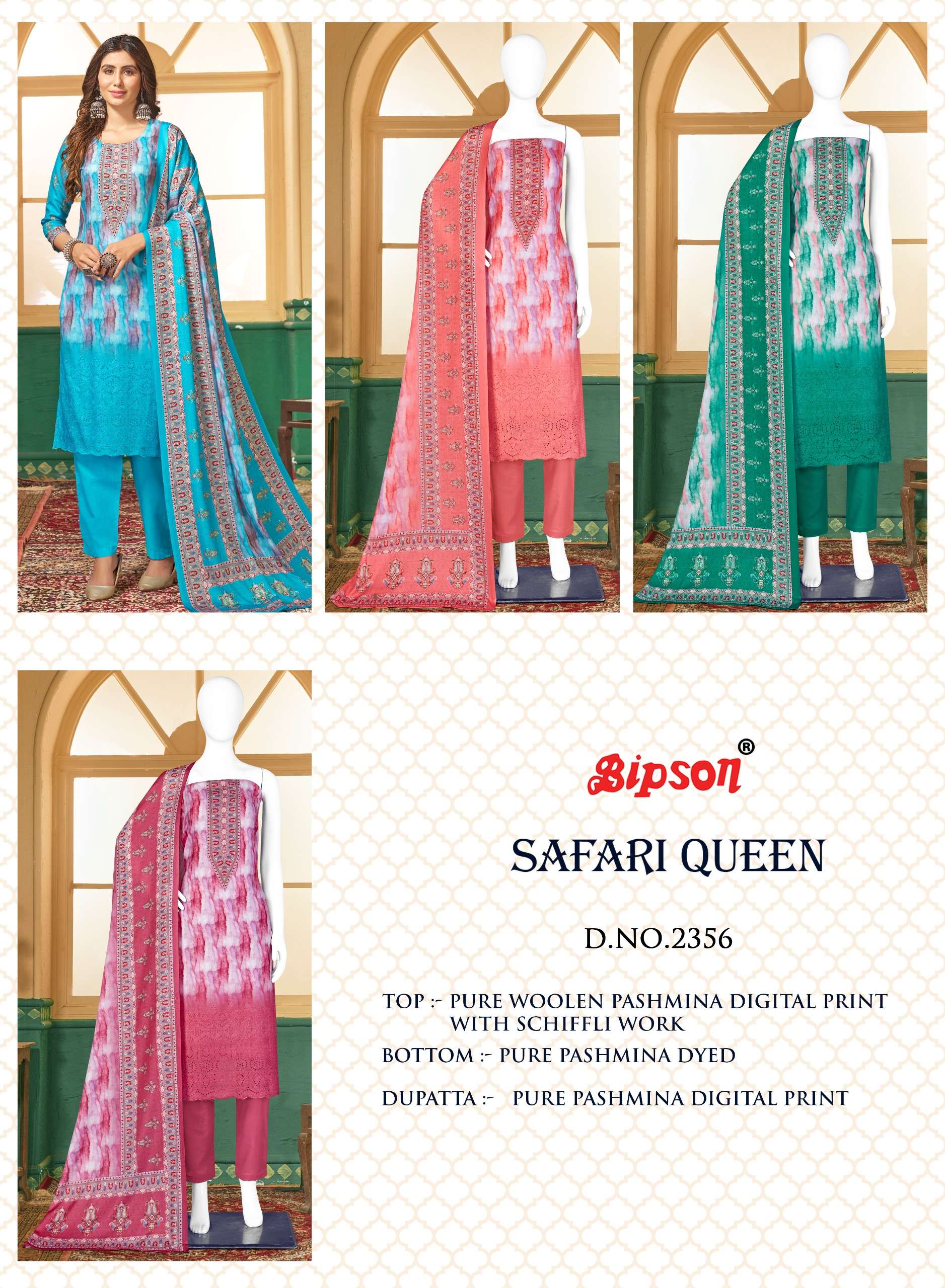 bipson  safari queen 2356 wool pashmina digital print graceful look salwar suit catalog
