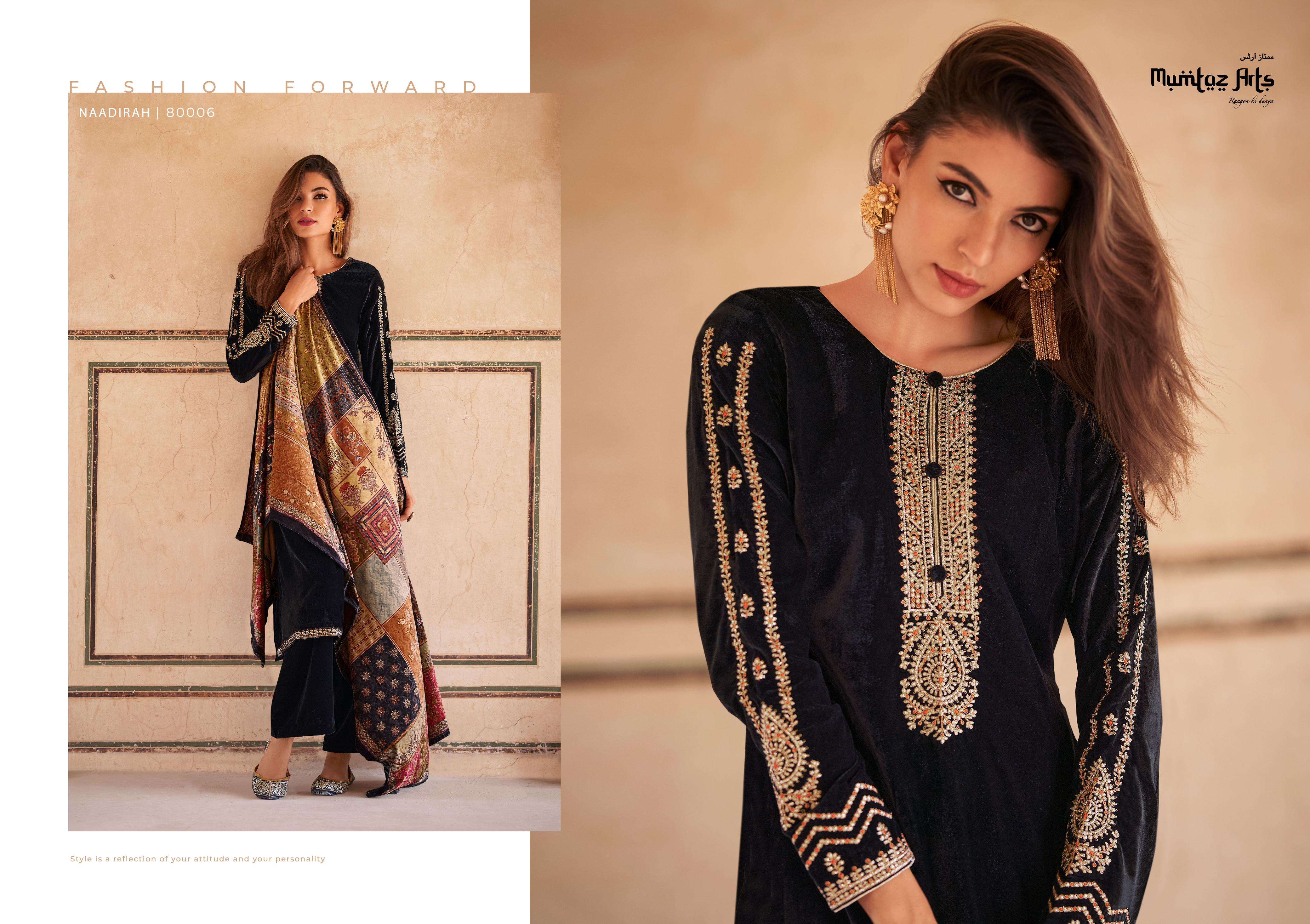 mumtaz art naadirah velvet regal look salwar suit catalog