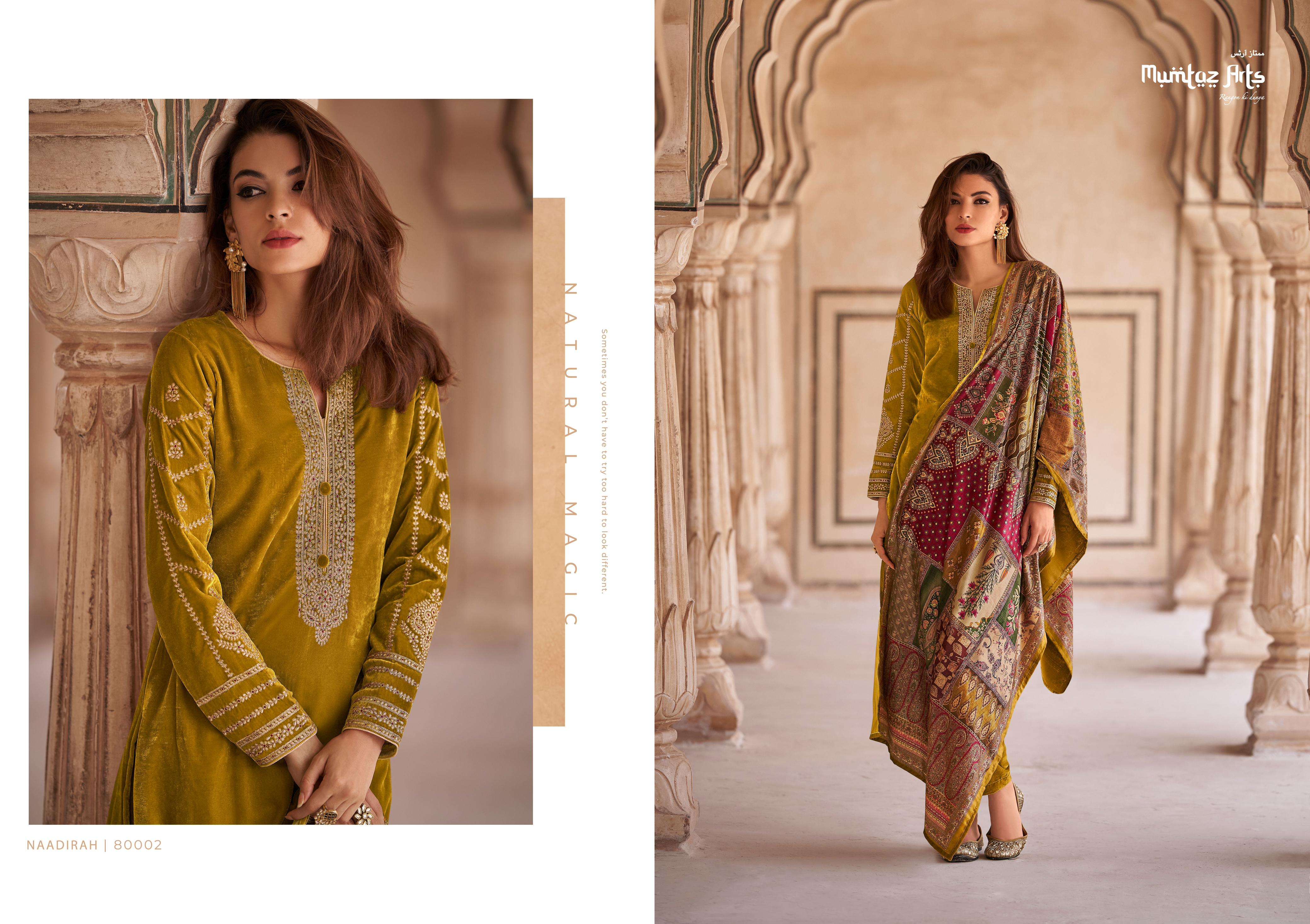 mumtaz art naadirah velvet regal look salwar suit catalog