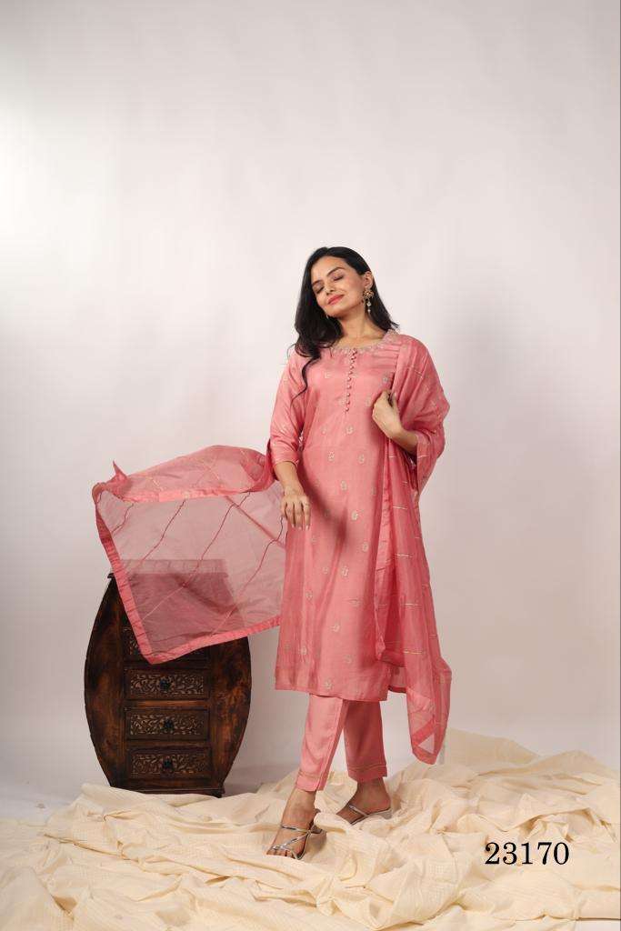 indira d no 23170 pure Russian Silk catchy look kurti pant with dupatta size set