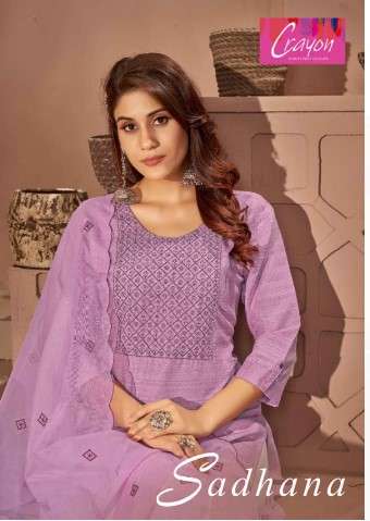 sadhna crayon  fancy  Fabrics With Embroidery sequence work  regal look kurti pant  with dupatta catalog