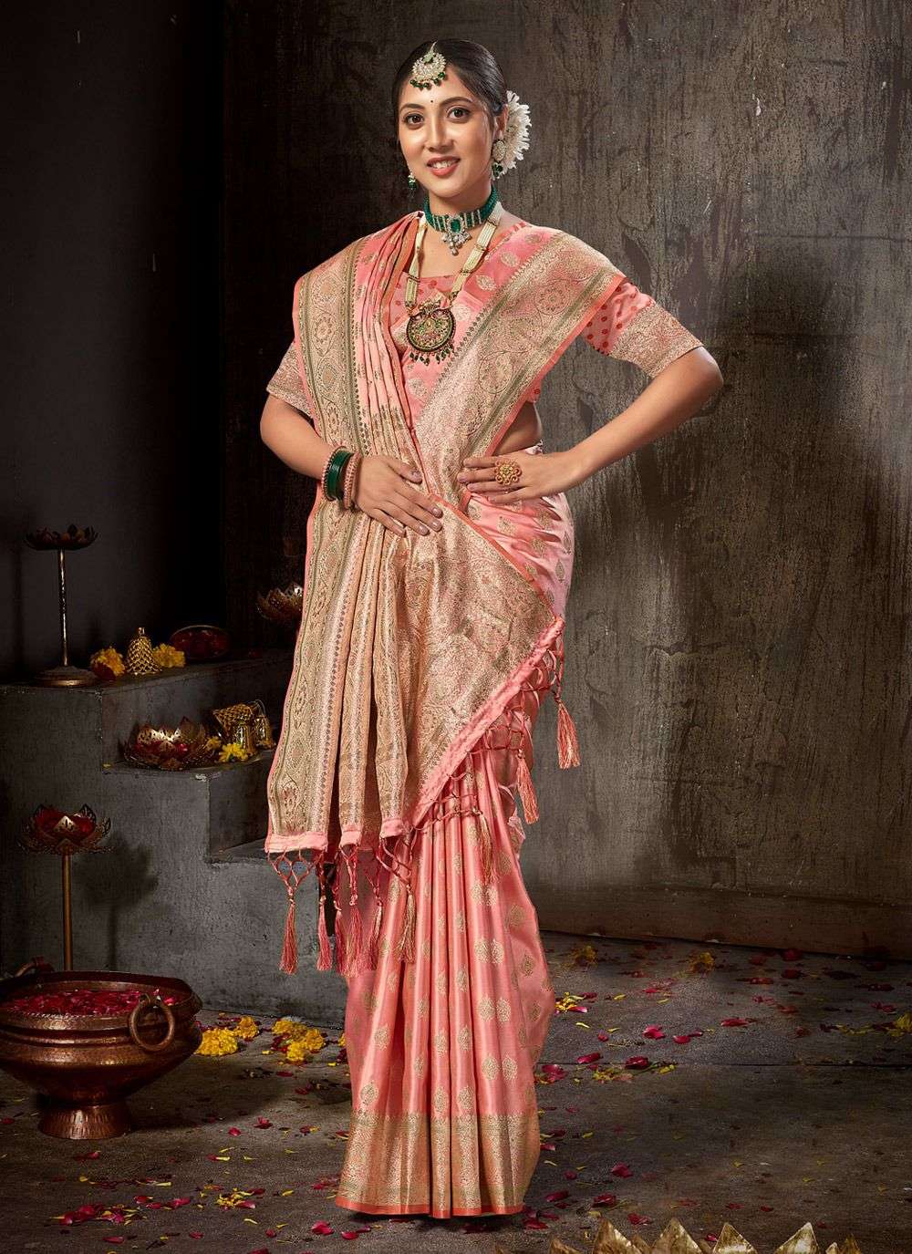 sangam prints rishta banarsi silk regal look saree catalog
