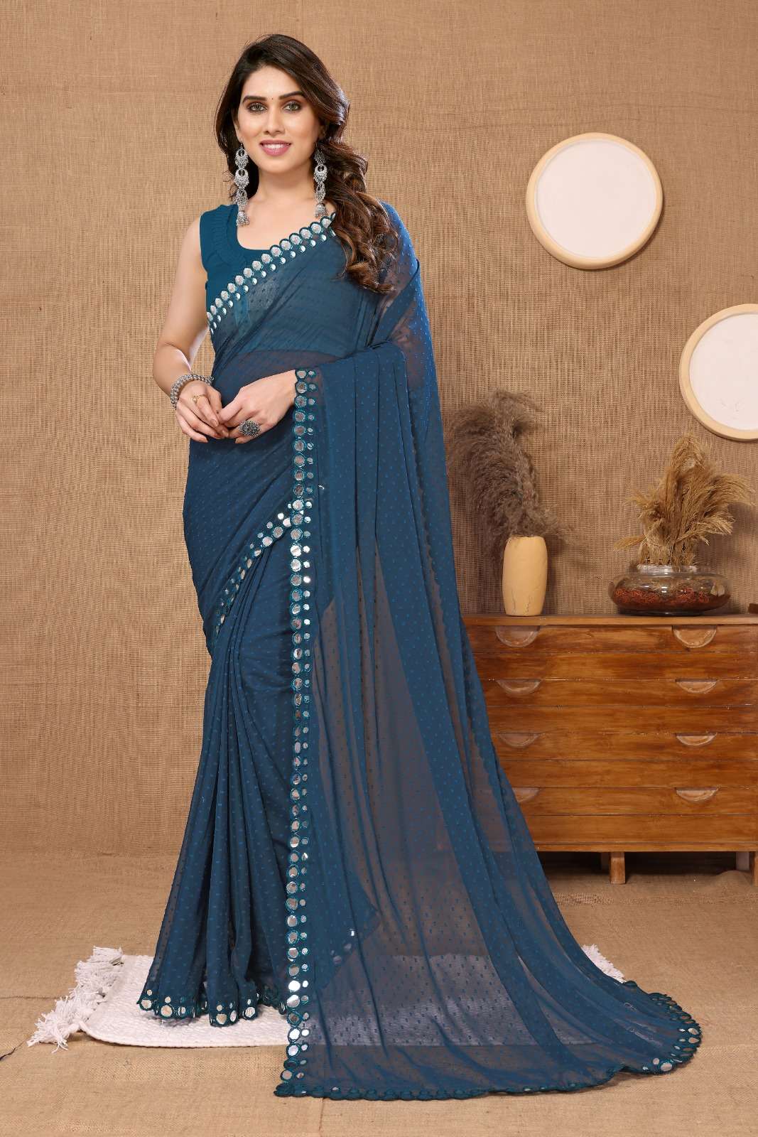 vivera international Butti Mirror Sarees georgette innovative look saree catalog