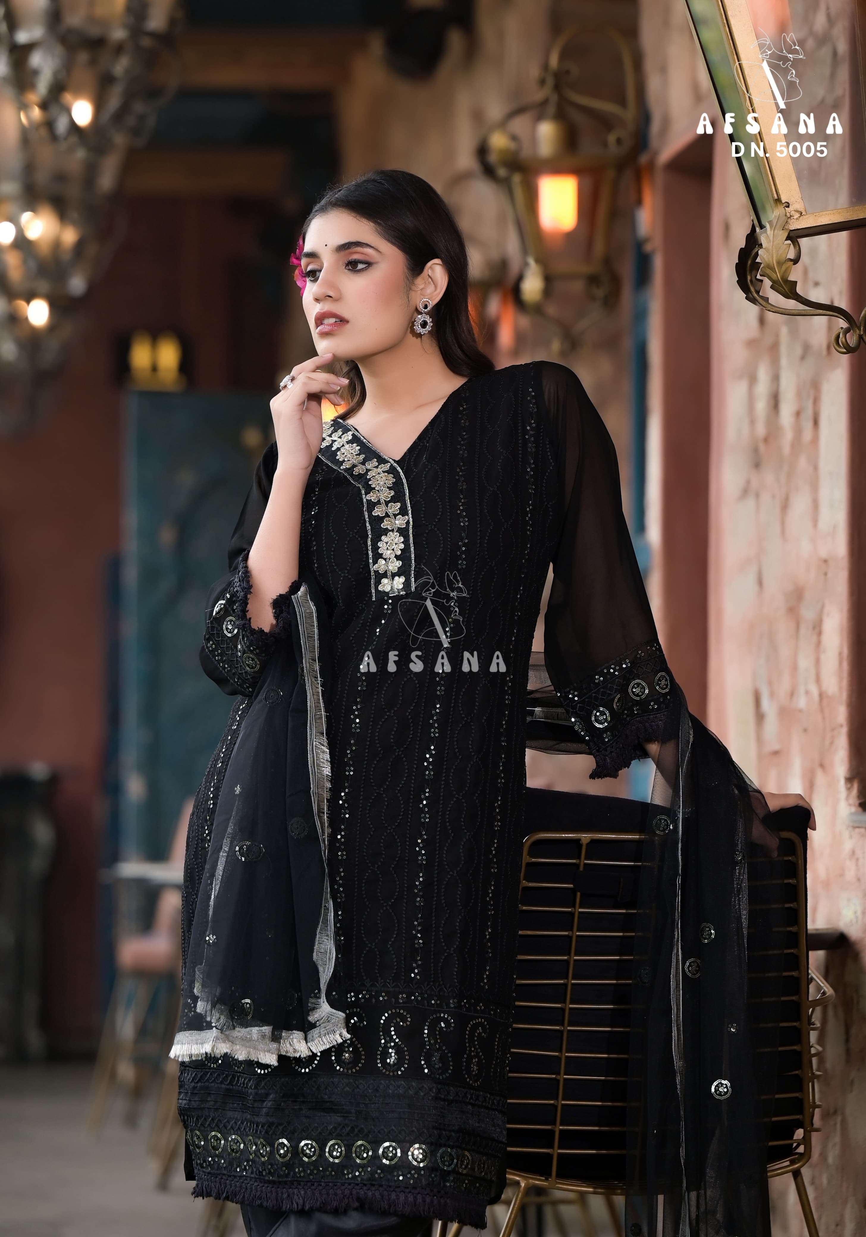 afsana d no 5005 gorgette exclusive embroidery look top bottom with dupatta size set