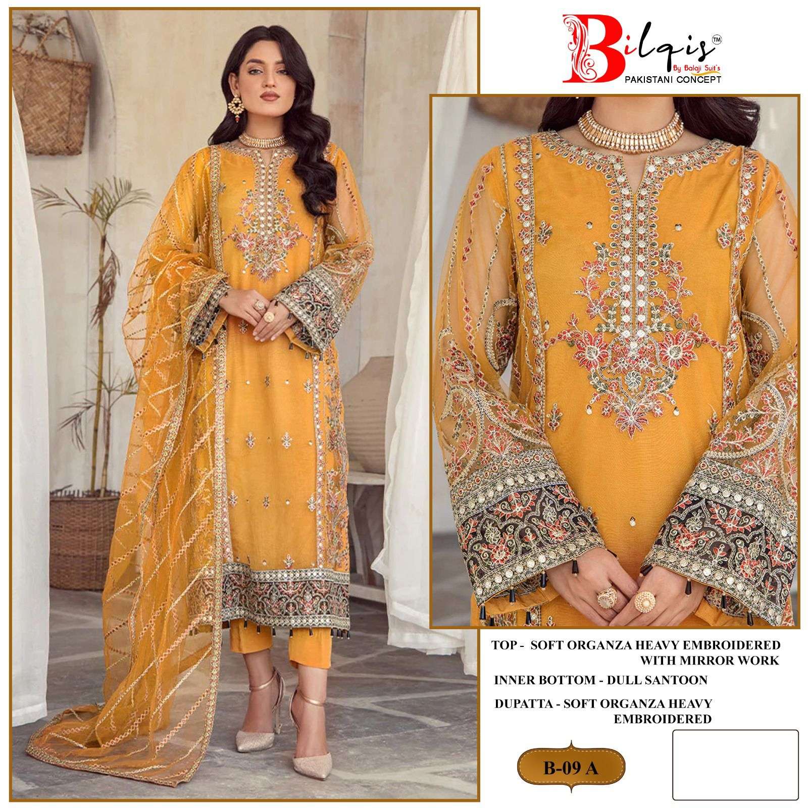 bilqistm d no b 09 soft organza decent embroidery look salwar suit single