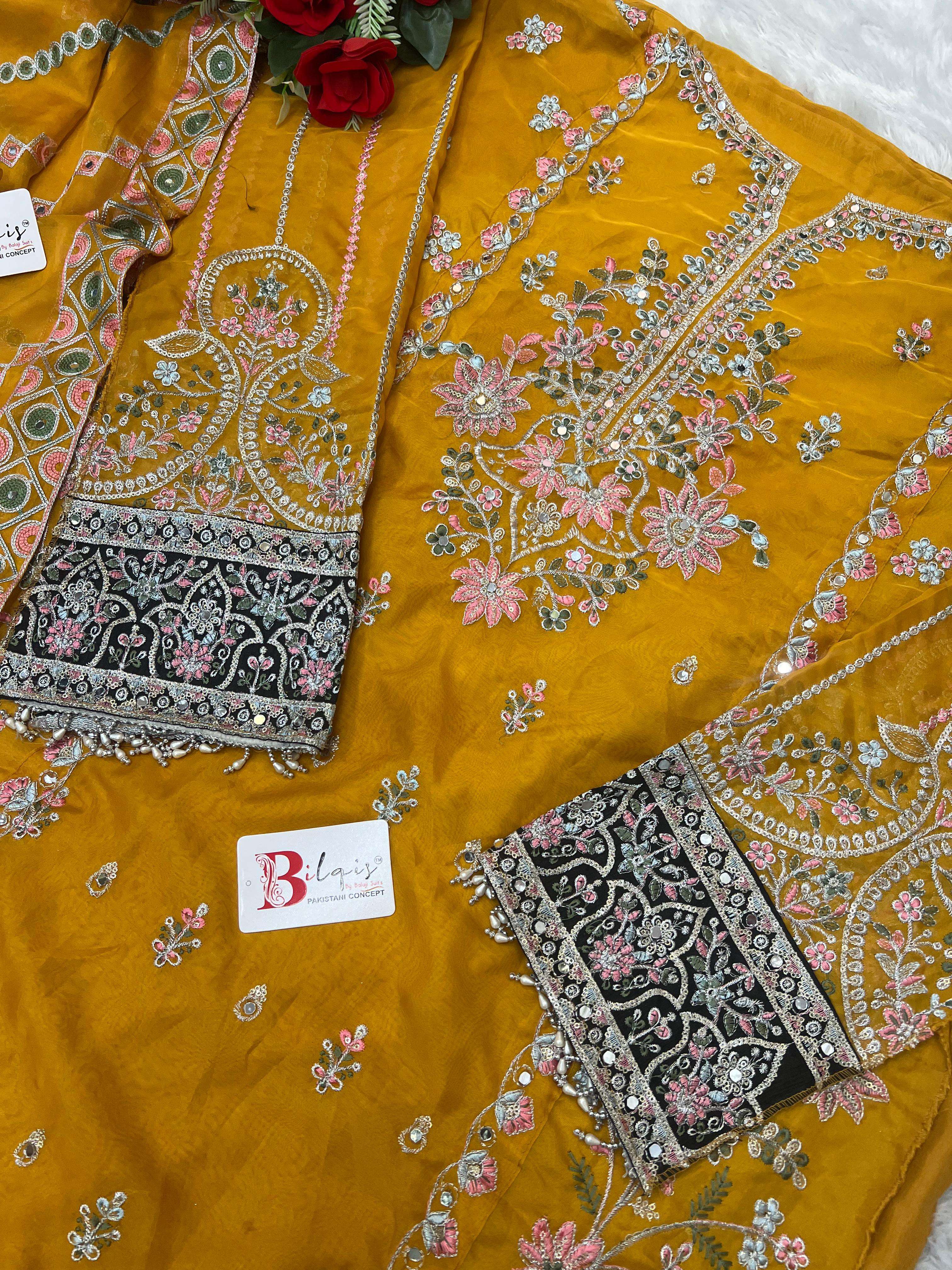 bilqistm d no b 09 soft organza decent embroidery look salwar suit single