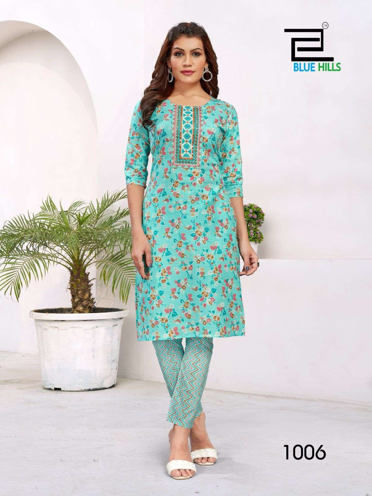 blue hills sameera cotton cambric elegant kurti pant catalog