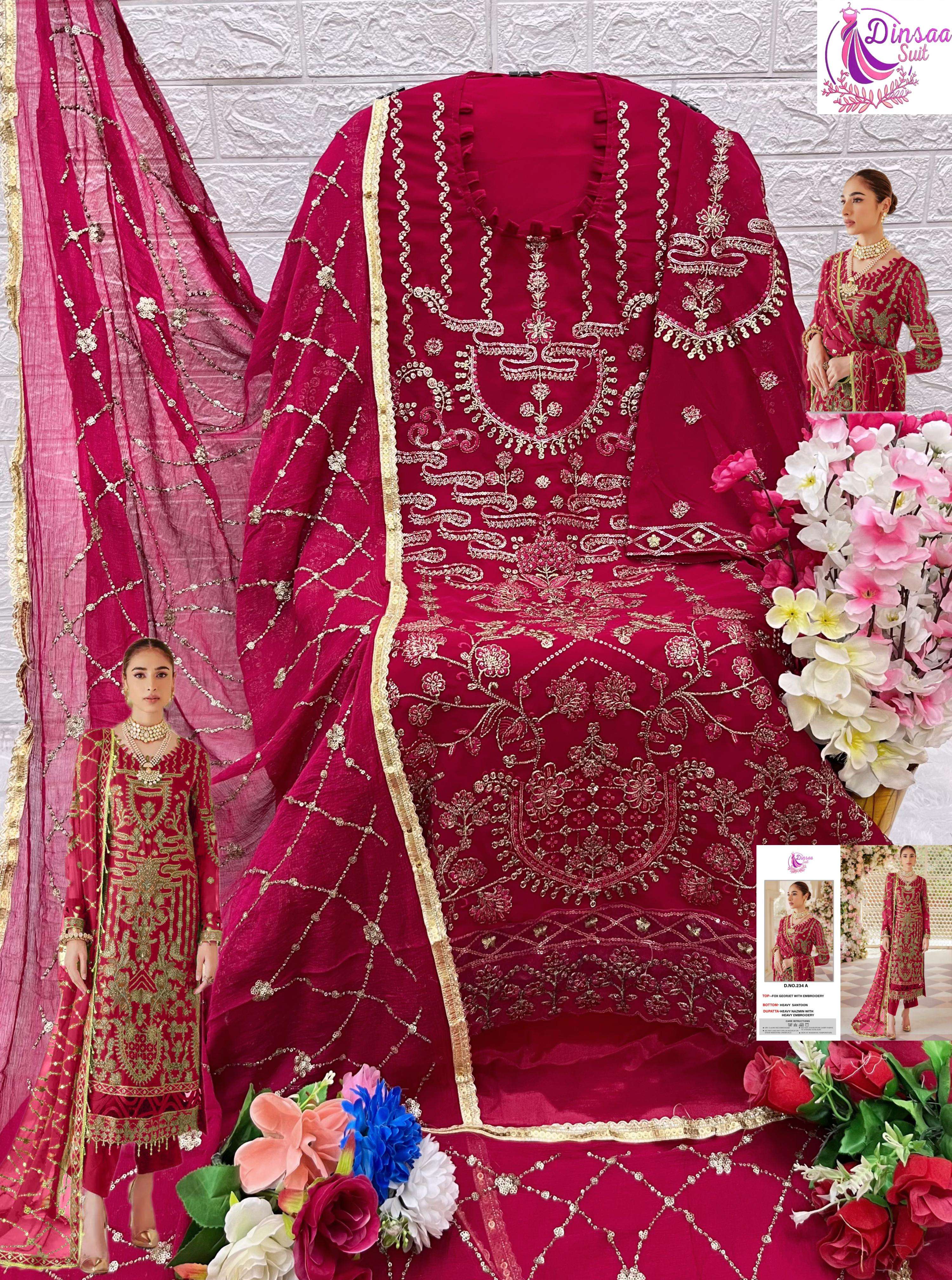 dinsaa suit d s no 234 georgette regal look salwar suit catalog