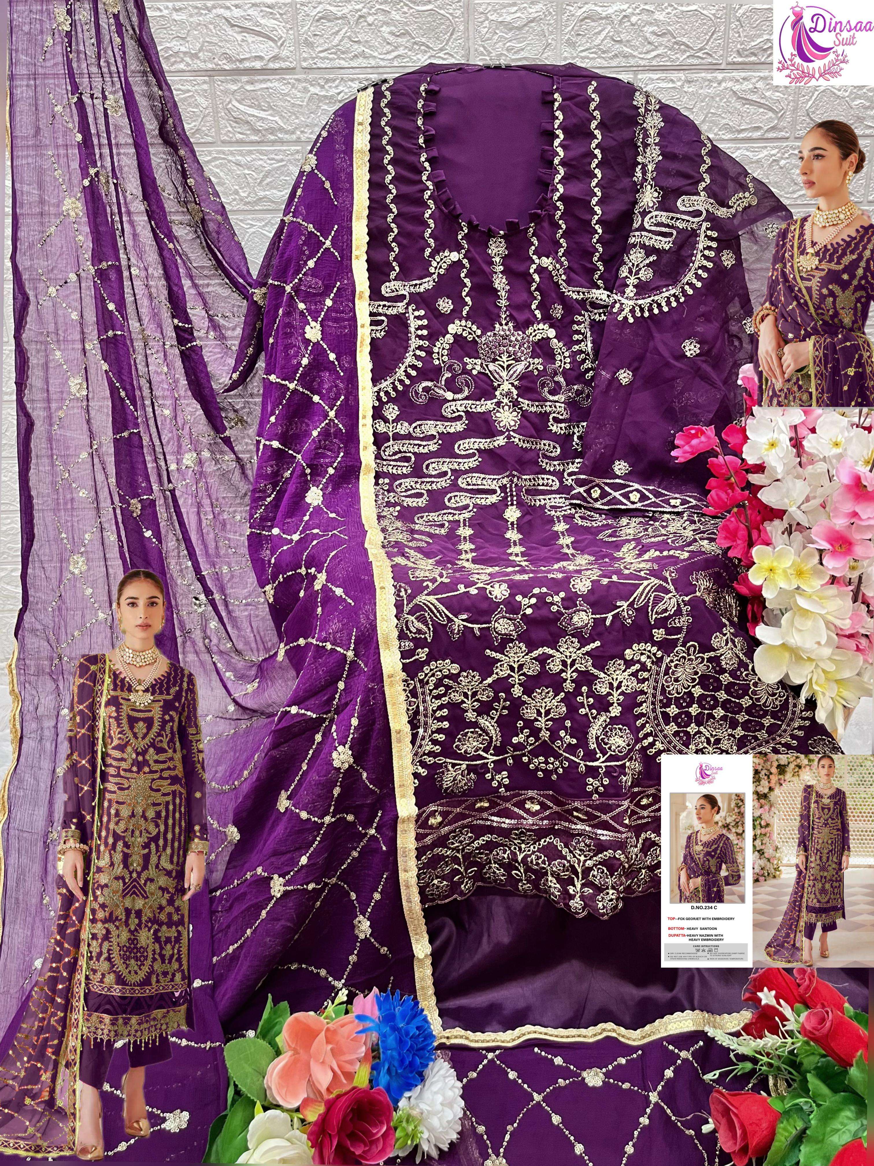 dinsaa suit d s no 234 georgette regal look salwar suit catalog