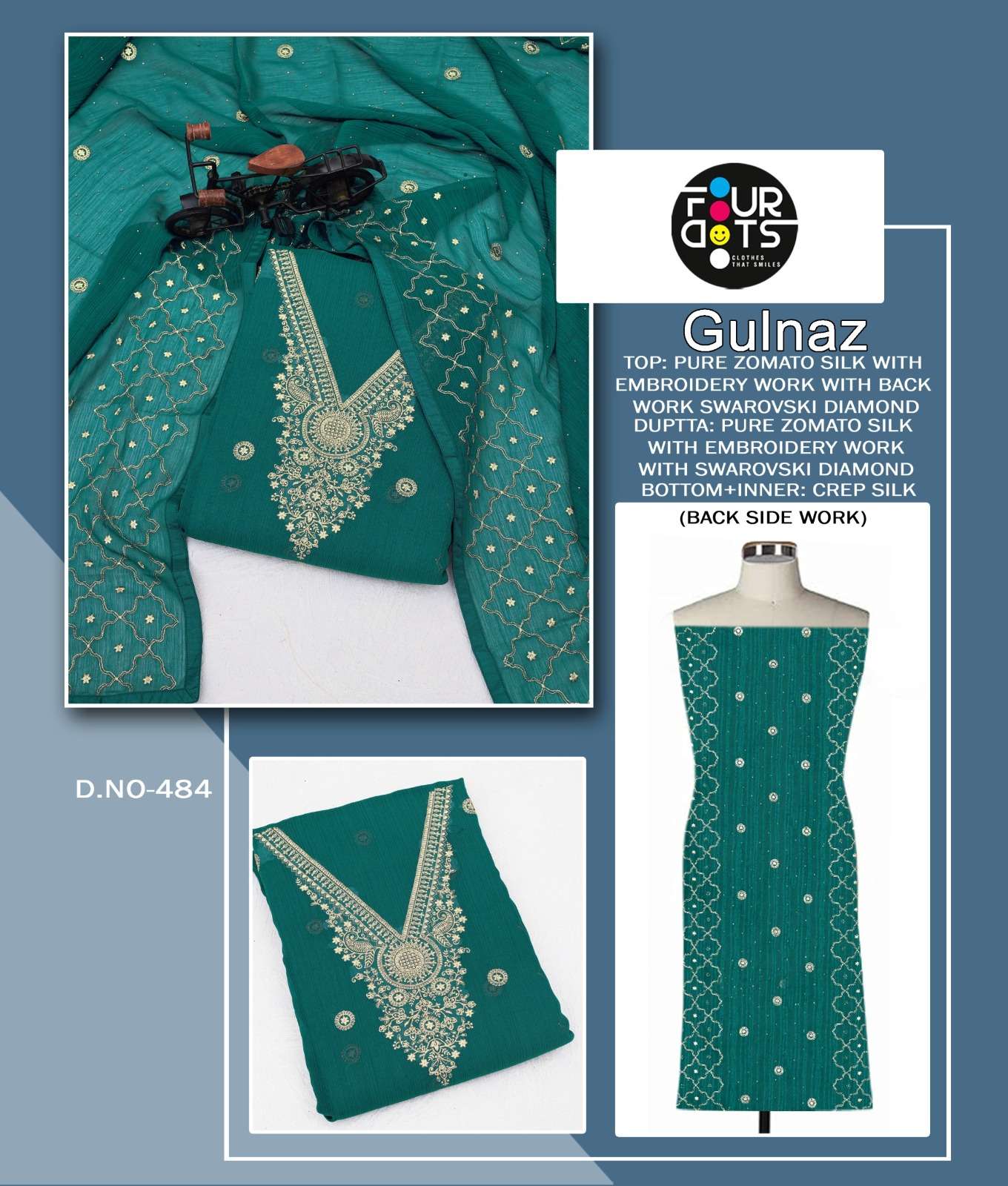four dots gulnaz pure zometo silk regal look salwar suit catalog