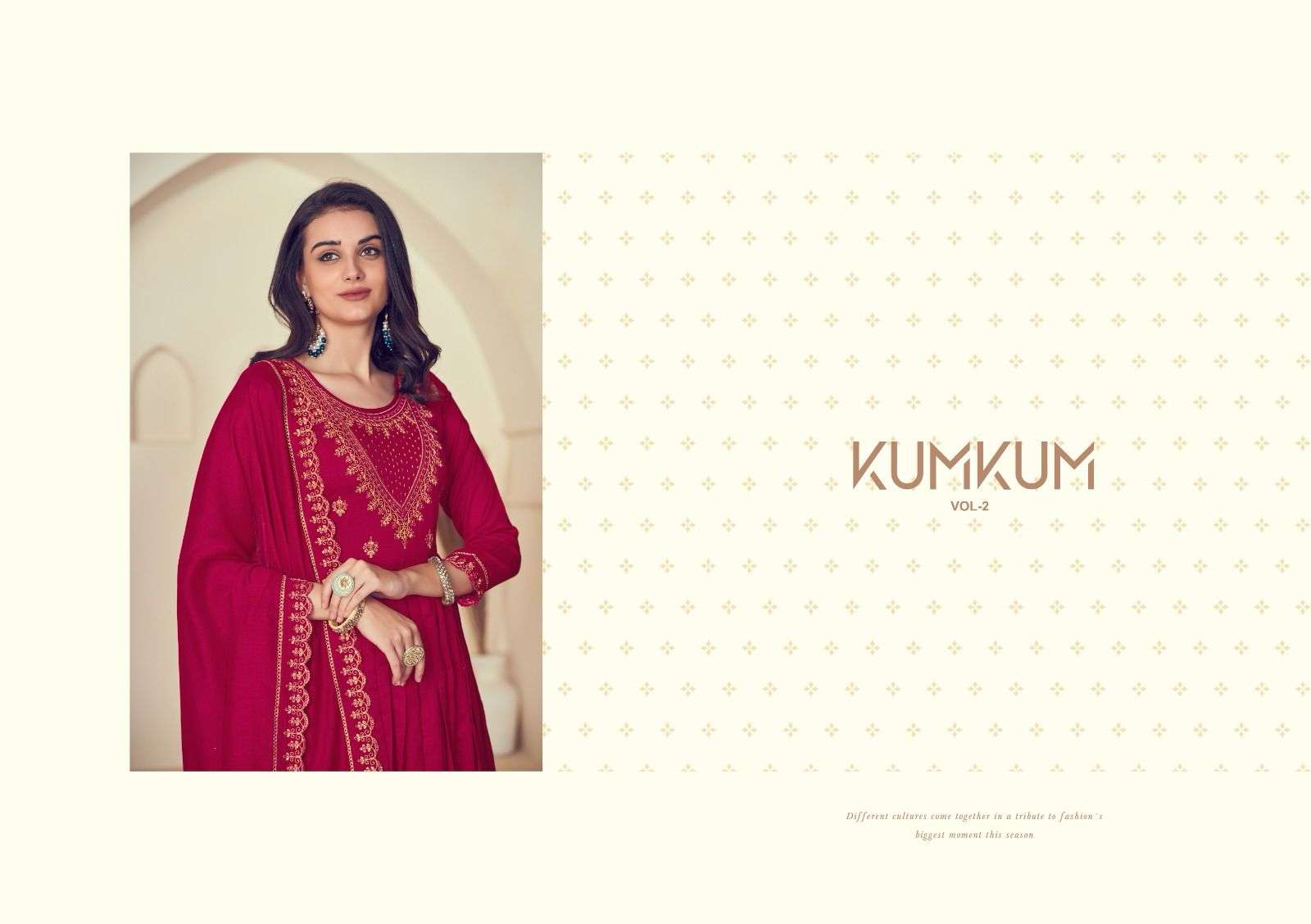 rangoon kumkum vol 2  silk decent embroidery look top bottom with dupatta catalog