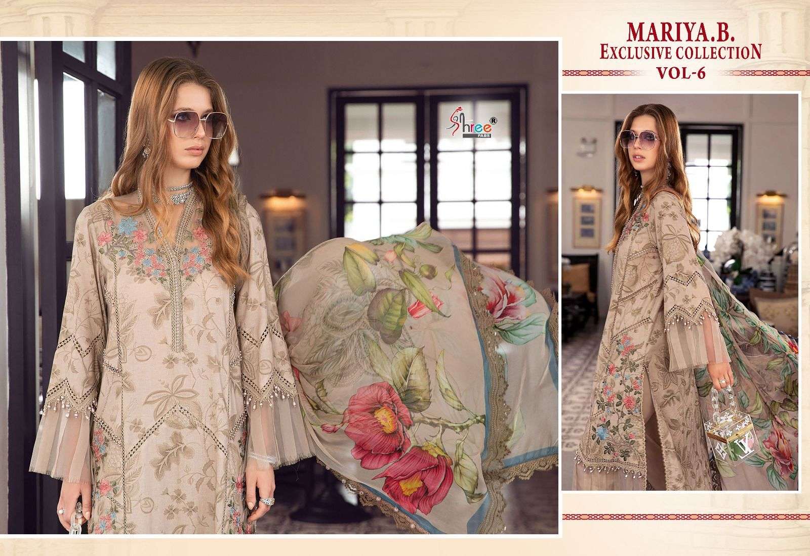 shree fabs maria b exclusive collection vol 6 cotton catchy look salwar suit silver dupatta  catalog
