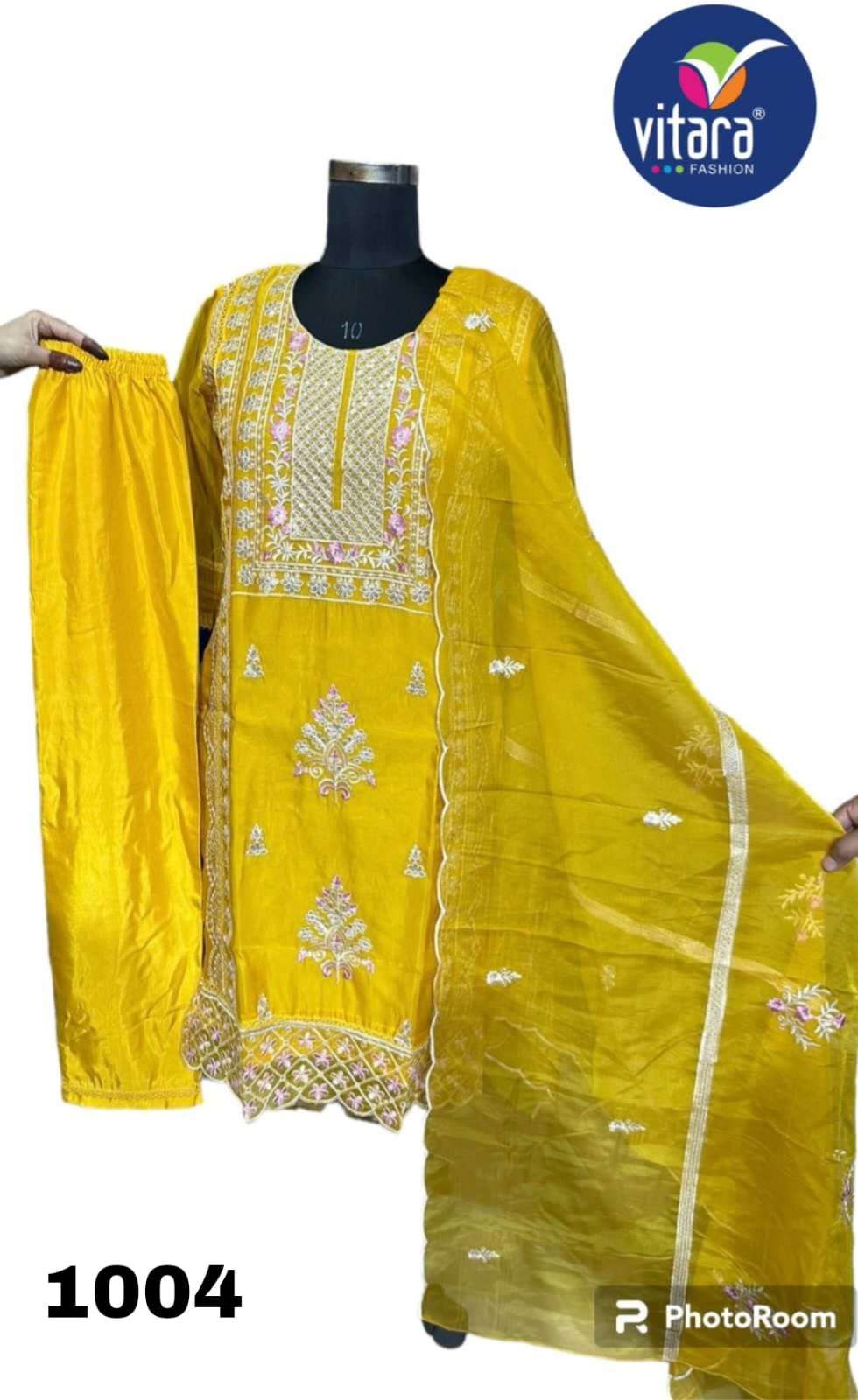 vitara fashion sanaya organza ailk catchy look top bottom with dupatta size set