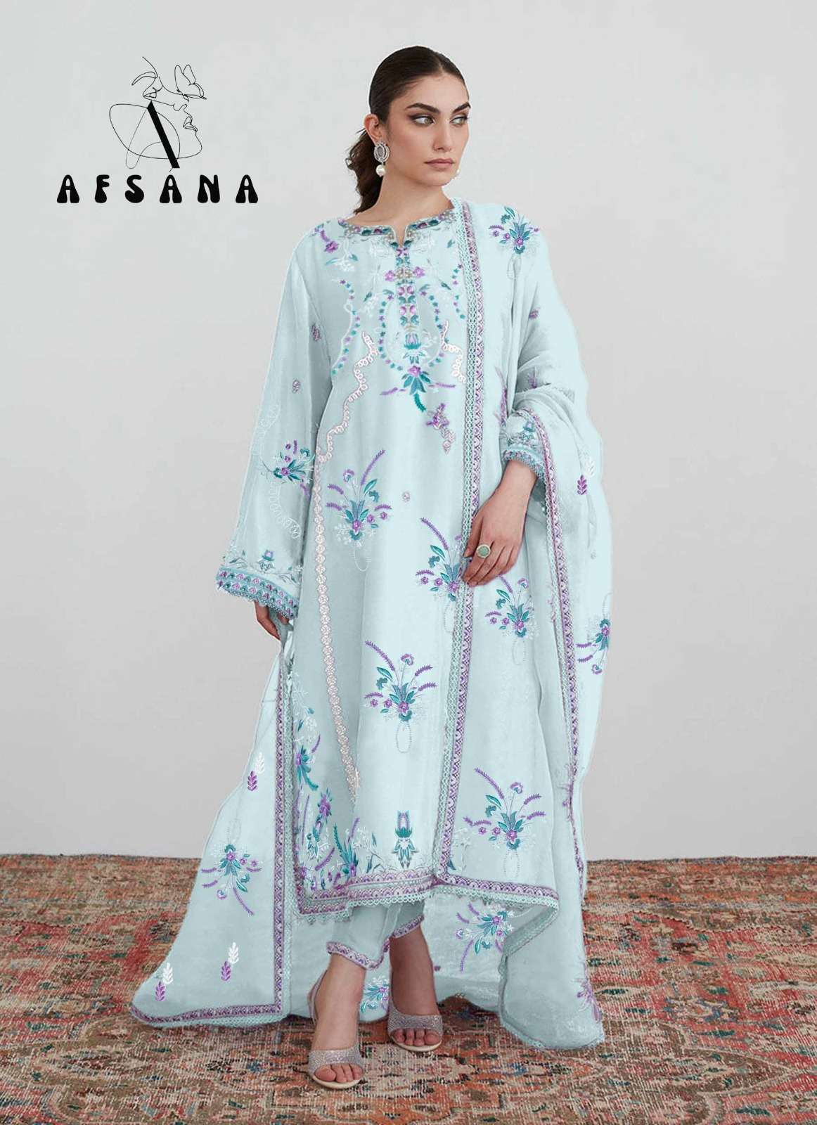 afsana mehwish georgette regal look top bottom with dupatta size set