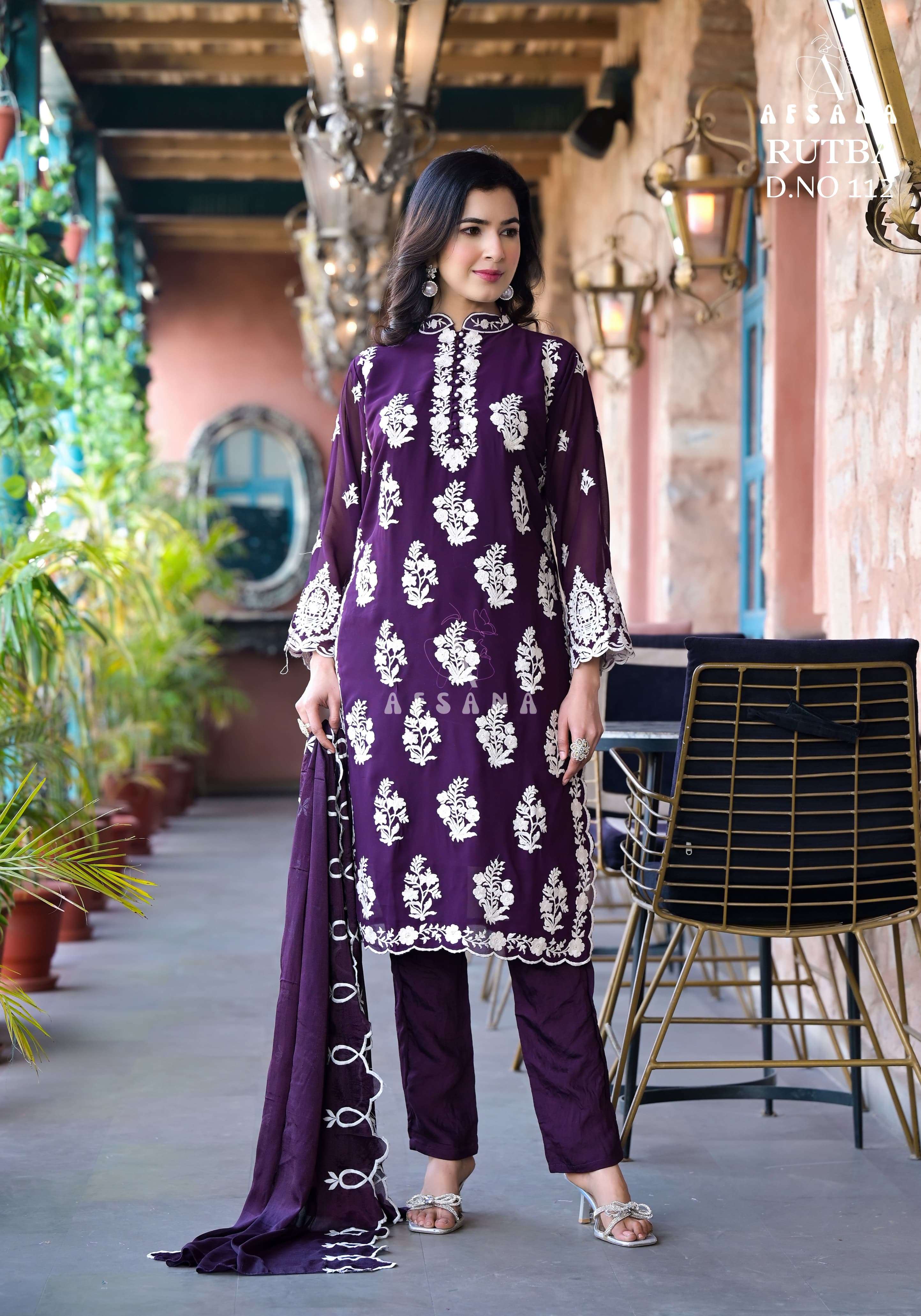 afsana rutba d no 112  georgette beautiful embroidery look top bottom with dupatta size set