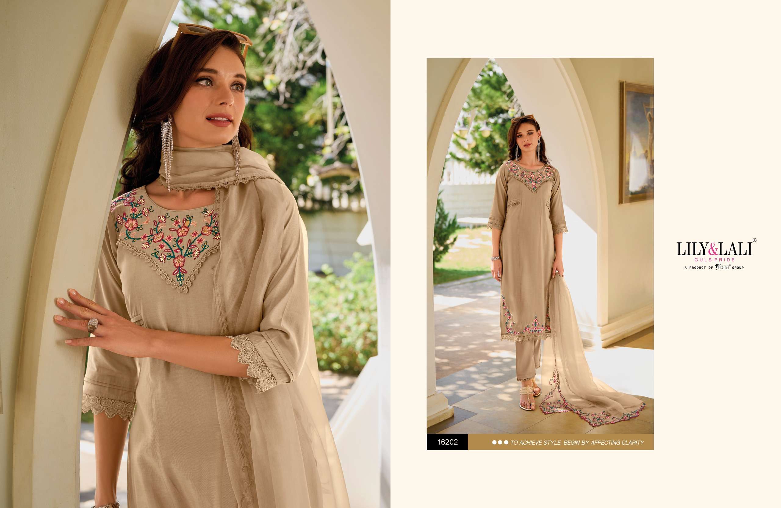 lily and lali aarya silk attrective look kurti  pant with dupatta catalog