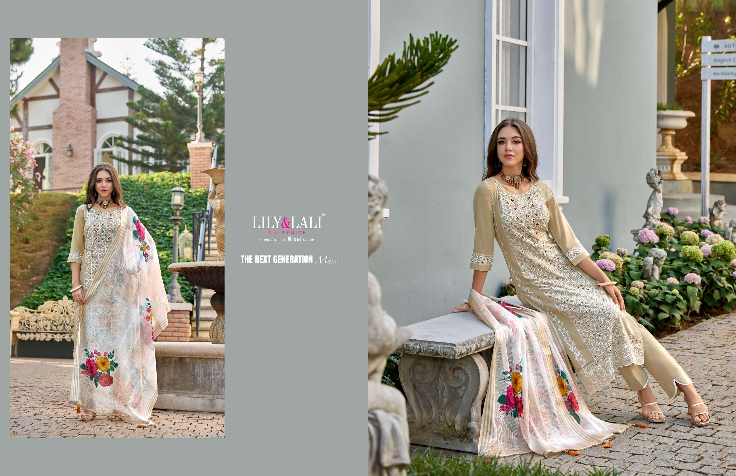 lily and lali cotton carnival viscose look kurti  pant with dupatta catalog