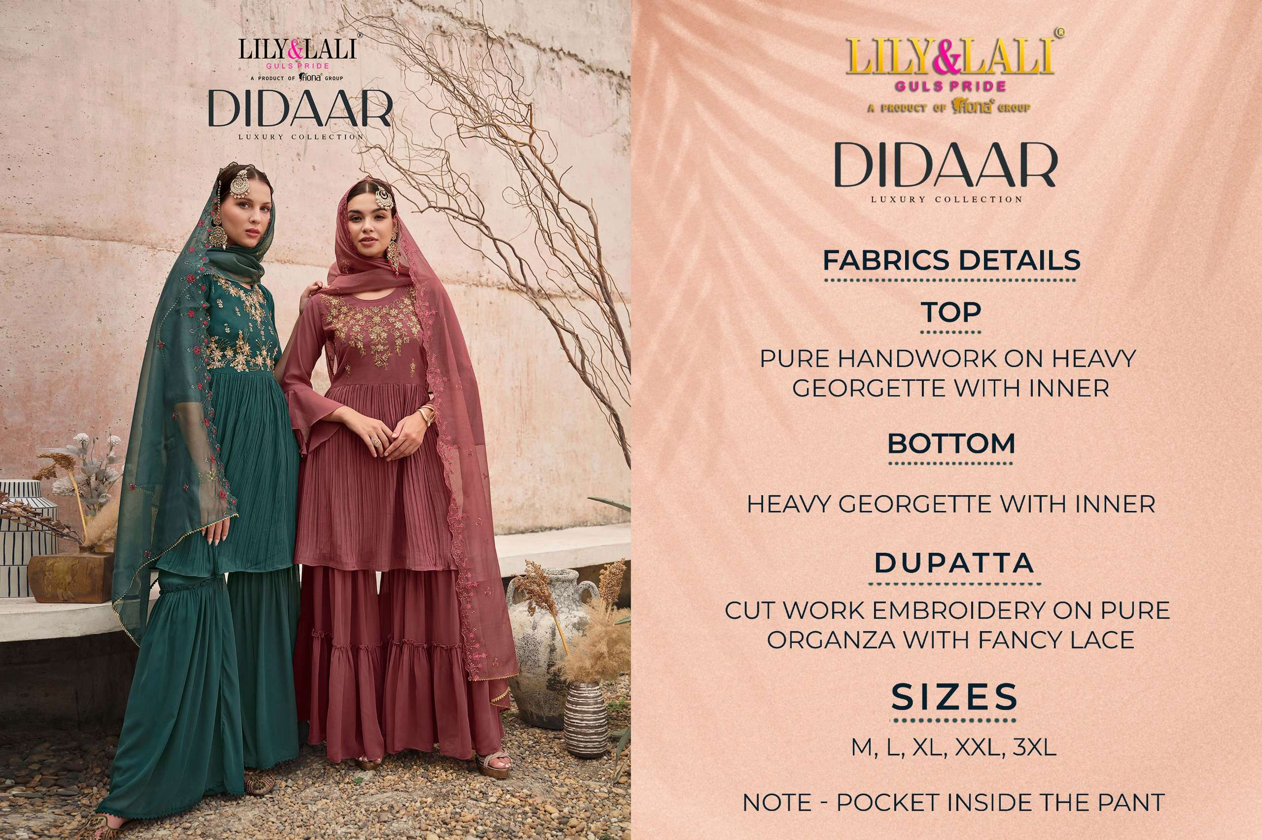 lily and lali didaar  georgette festive look top gharara with dupatta catalog