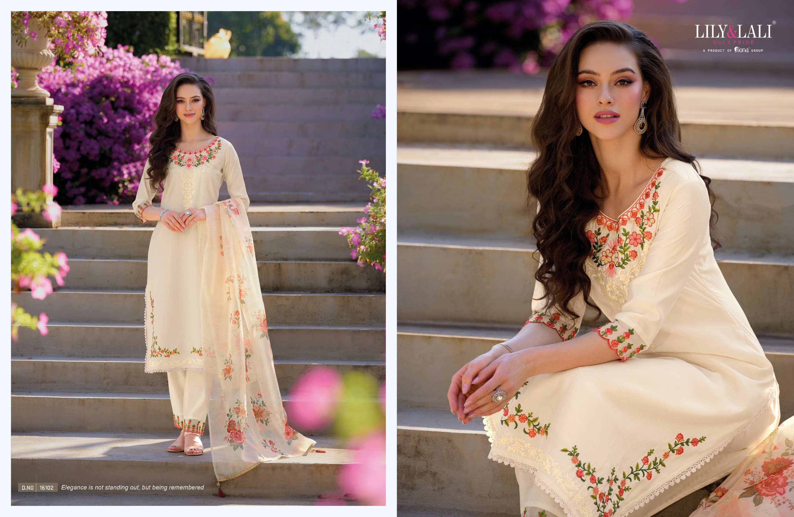 lily and lali navyaa silk cotton attrective look kurti  pant with dupatta catalog