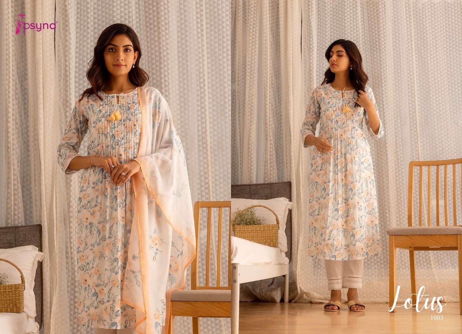 psyna lotus poly linen gorgeous look top bottom with dupatta size set