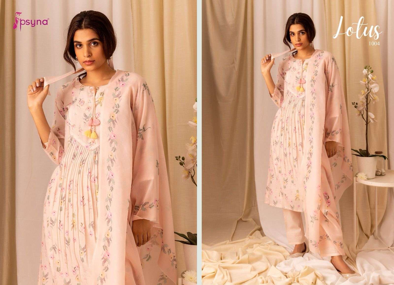 psyna lotus poly linen gorgeous look top bottom with dupatta size set
