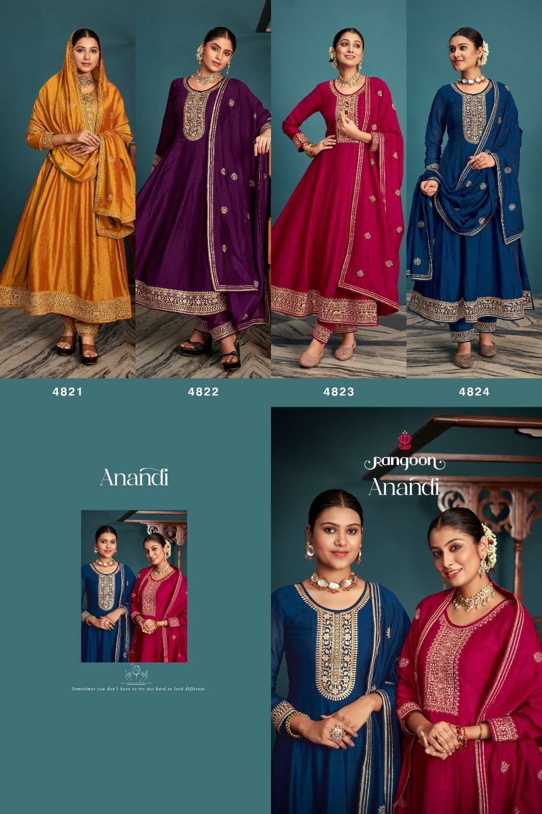 rangoon anandi Silk with Fancy Embroidery Work gorgeous look top bottm with dupatta catalog