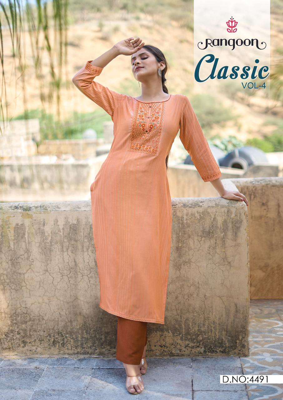 rangoon  classic vol 04  fancy silk grace ful look kurti catalog