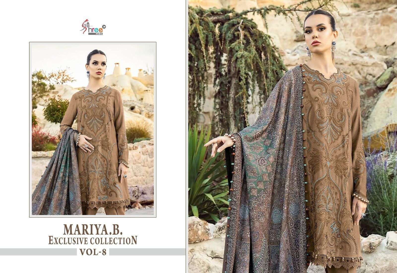 shree fabs maria b exclusive collection vol 8 rayon innovative decent look salwar suit with cotton duaptta catalog