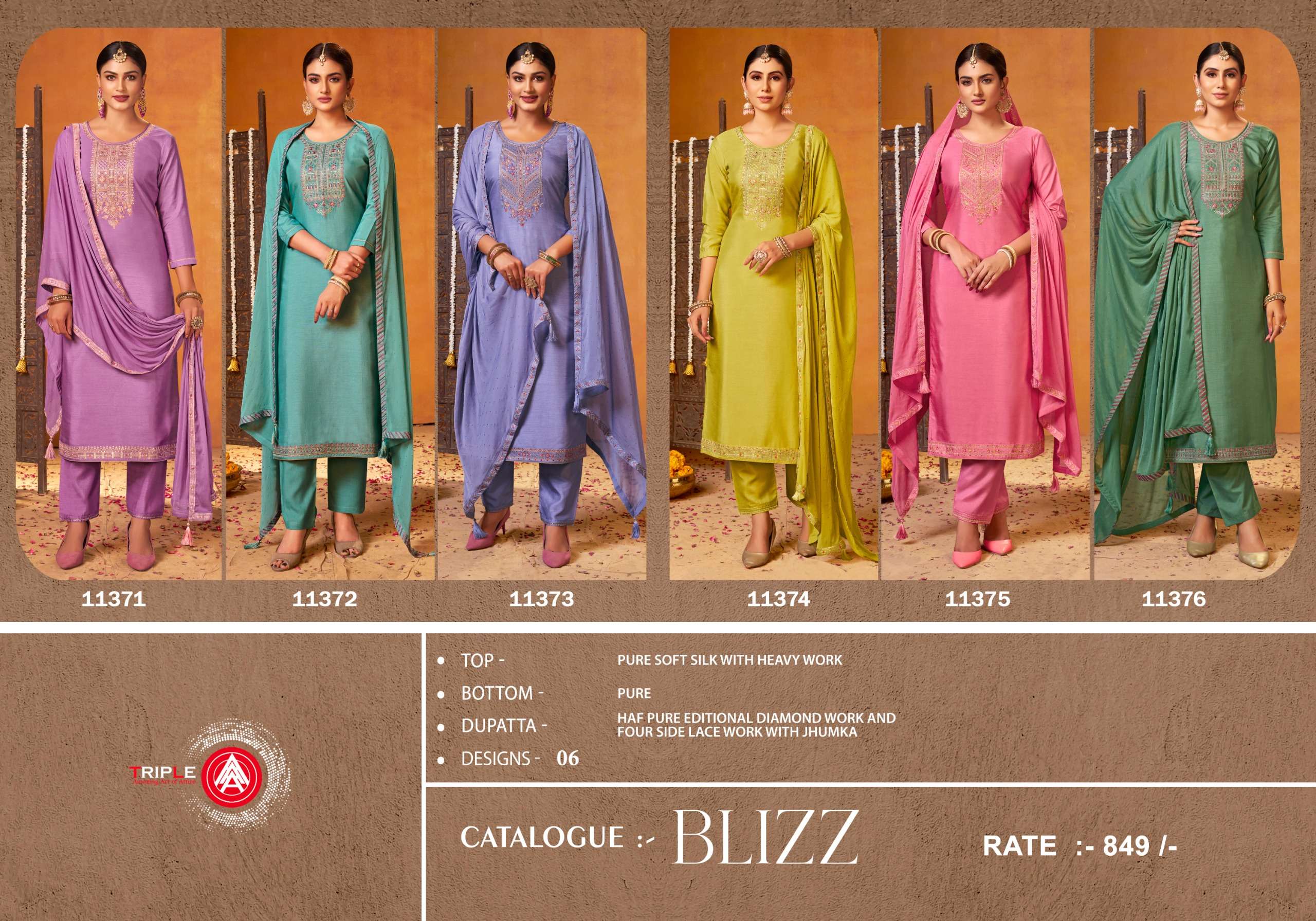 triple aaa blizz soft silk catchy look salwar suit catalog