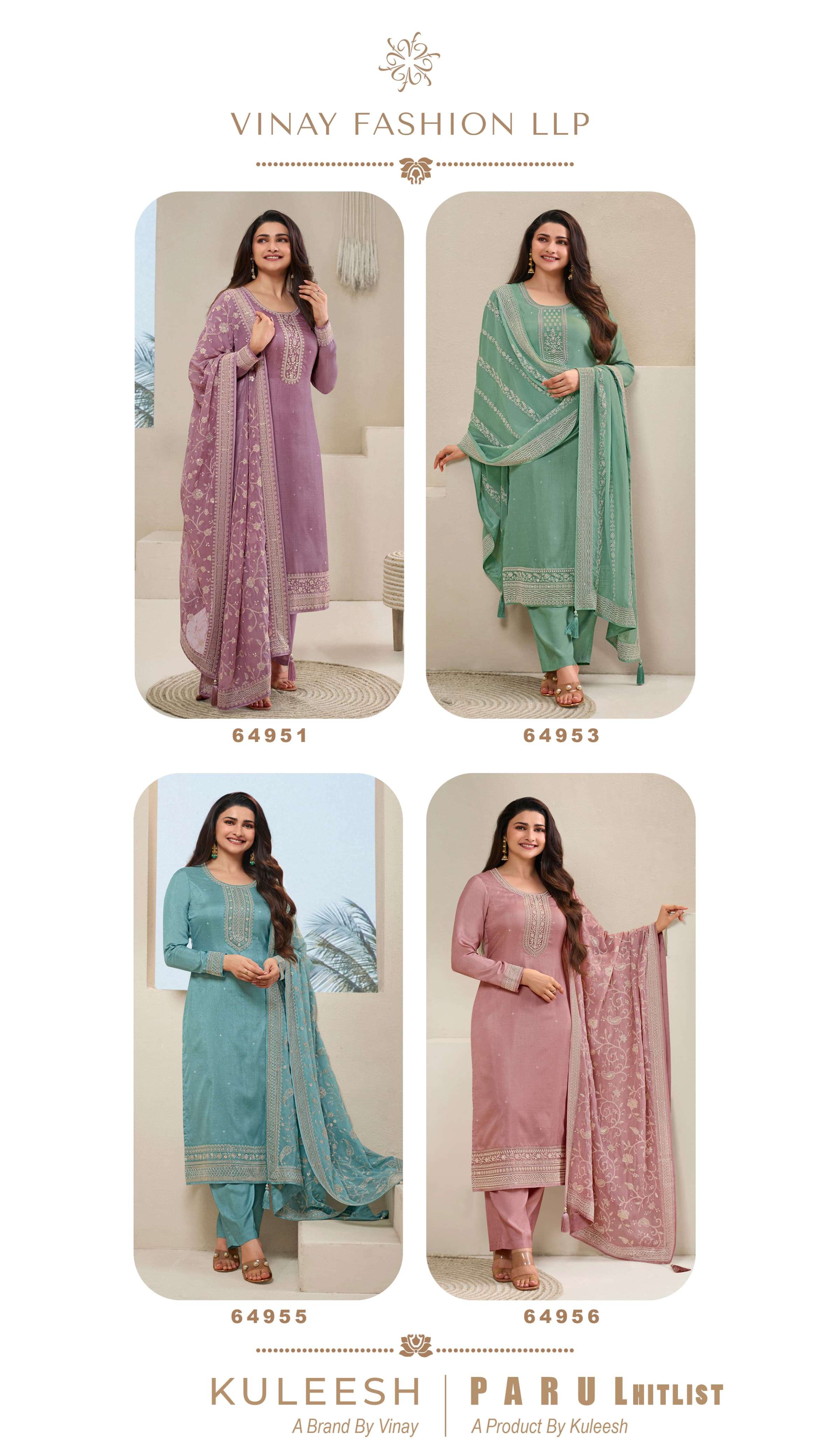 vinay fashion kaseesh parul hitlist thread embroidary dola attrective look salwar suit catalog