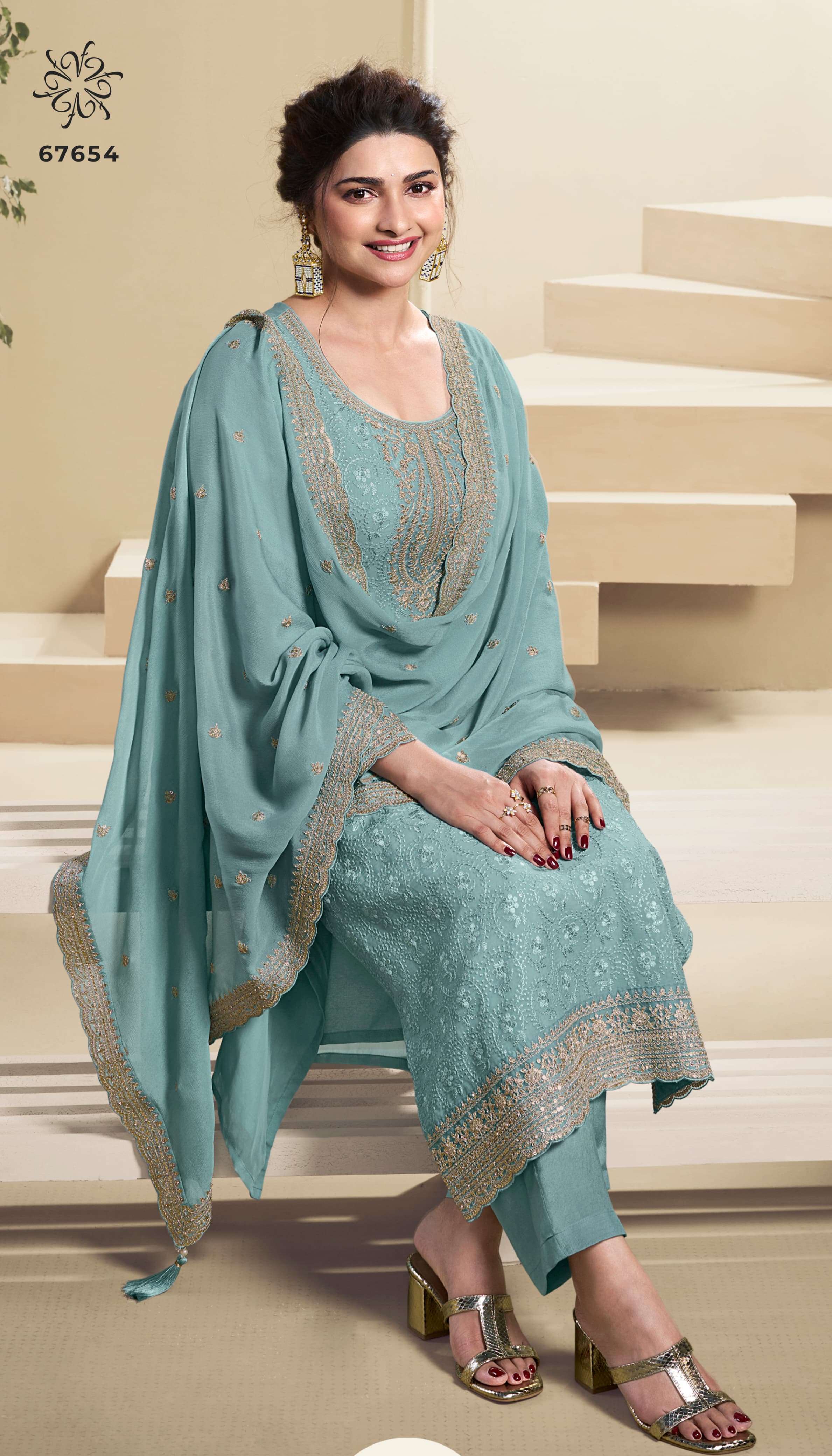 vinay fashion kuleesh saroj shiffli embroidery orgenza catchy look salwar suit catalog