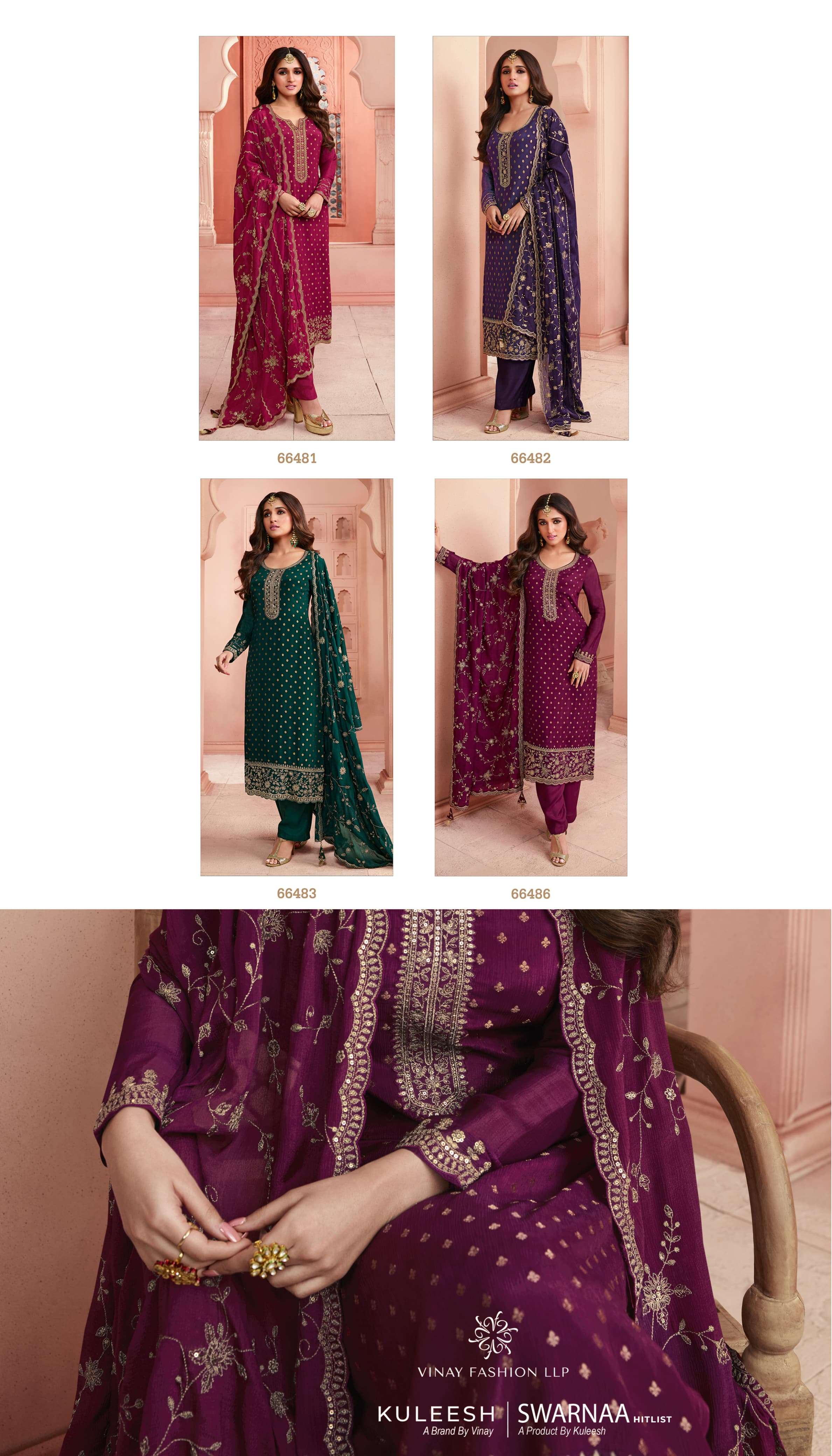vinay fashion  kuleesh swarnaa hitlist dola jaquard decent embrodry look salwar suit catalog