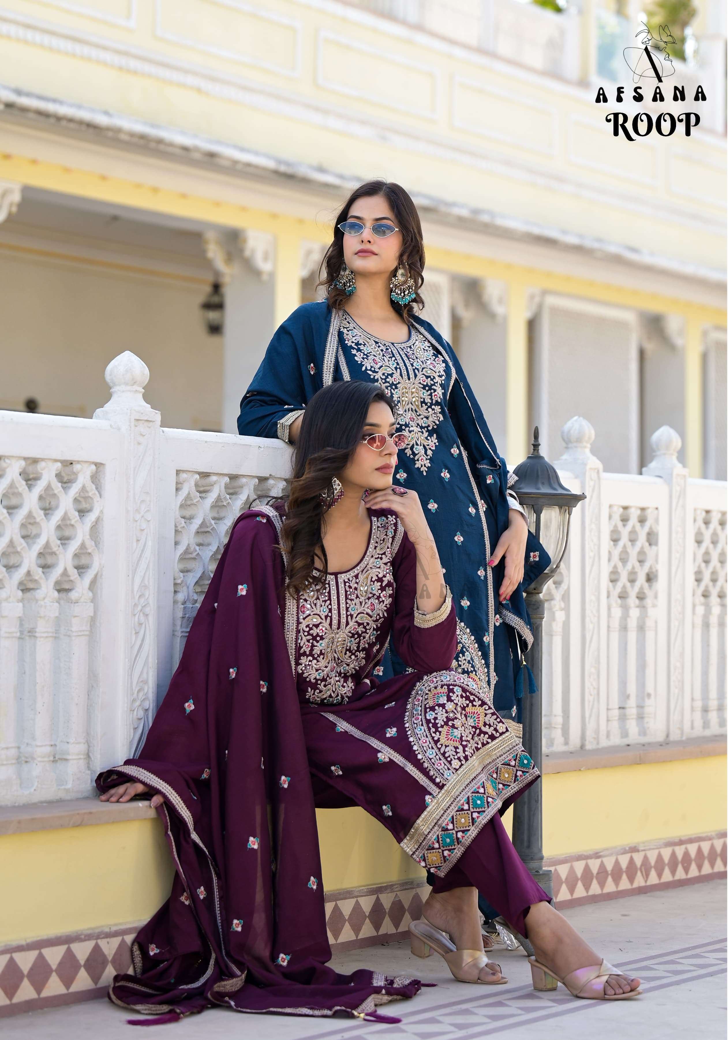 afsana roop vichitra regal embroidery look top bottom with dupatta size set