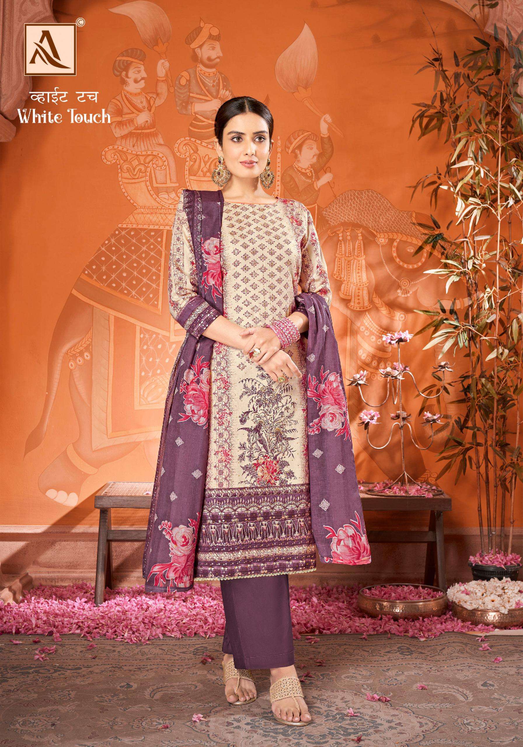alok suit white touch pure zam cotton exclusive print salwar suit catalog