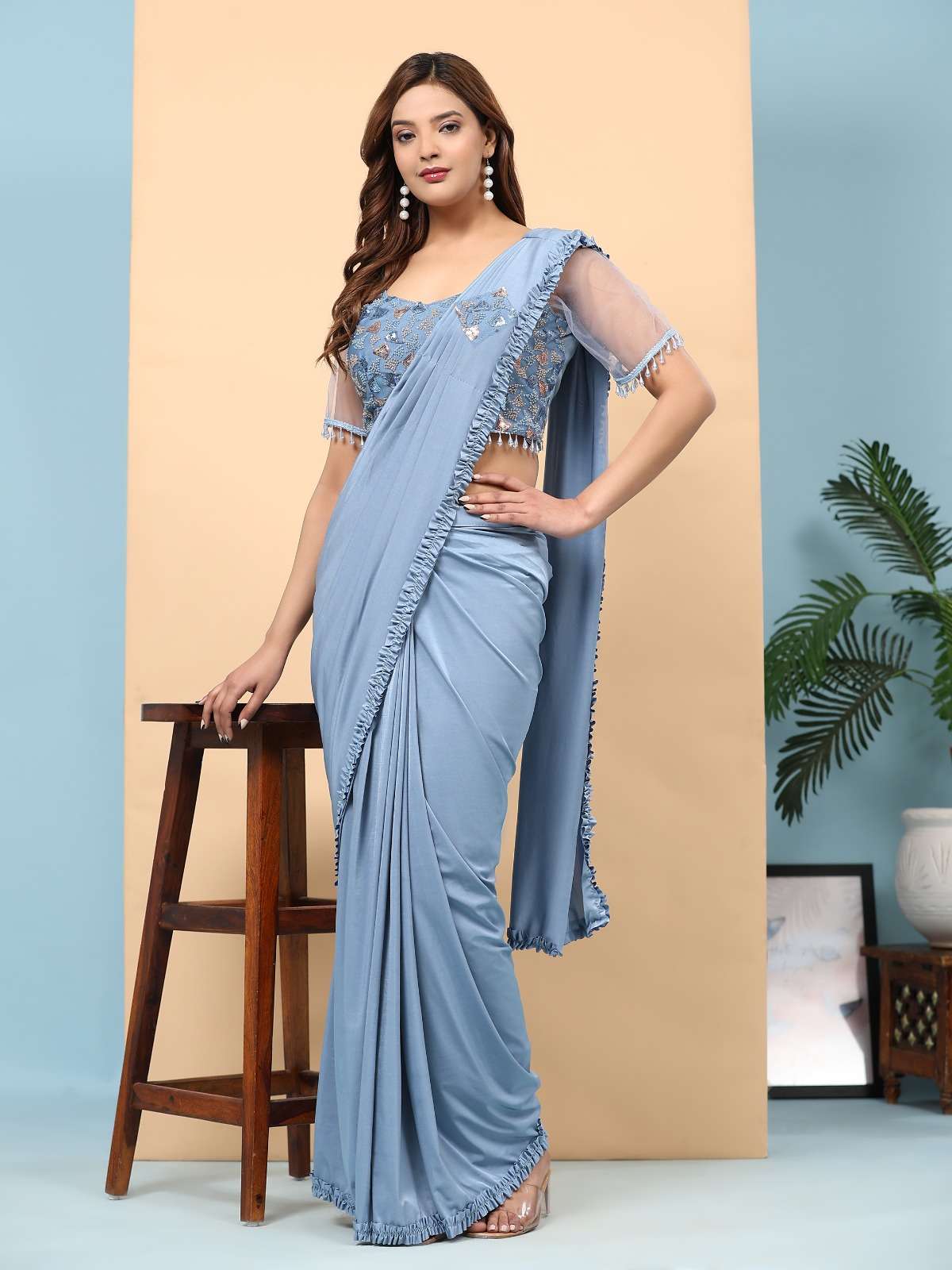 amoha trendz  d no 102073 fancy imported fabrics decent look saree catalog