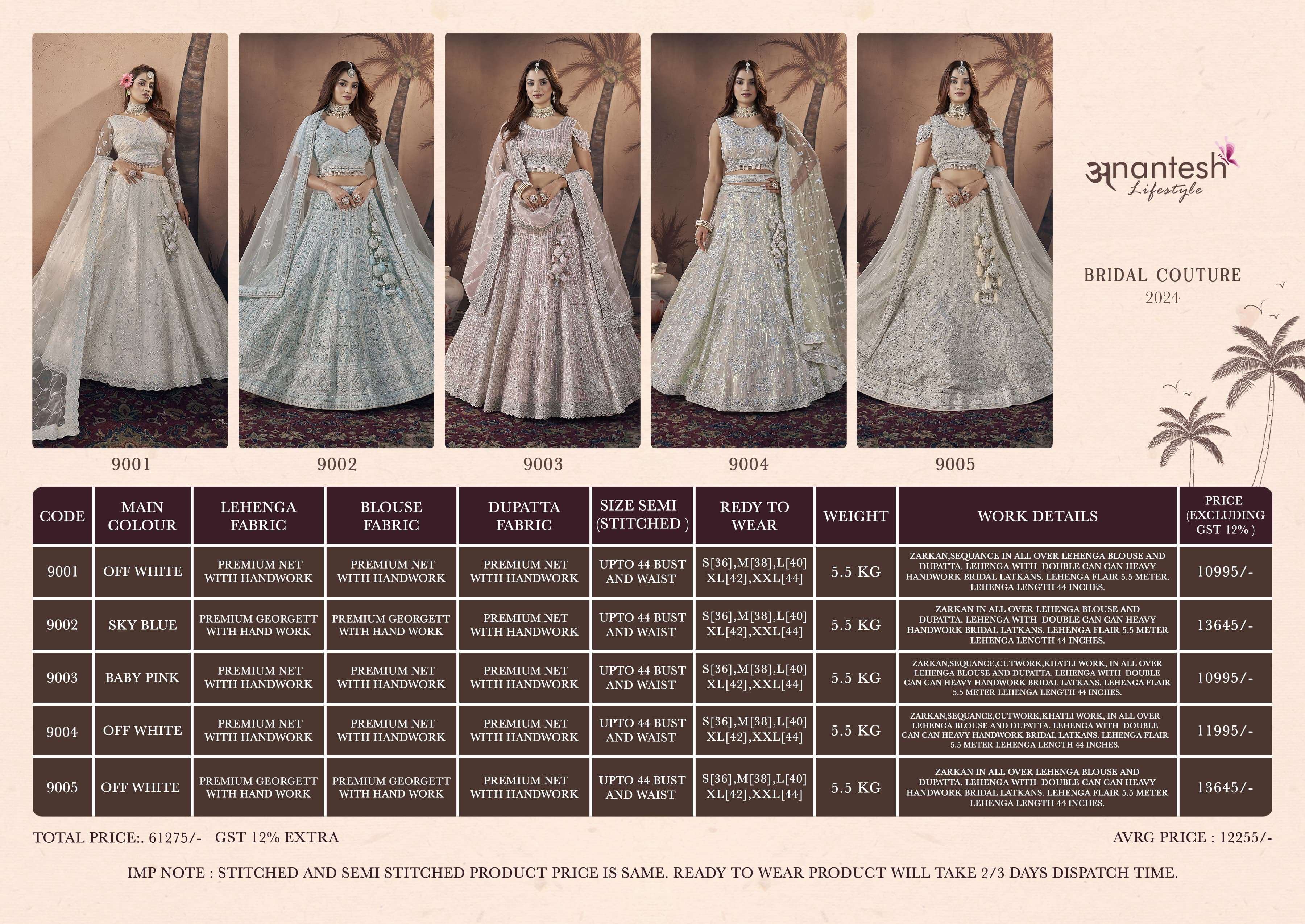anantesh bridal couture 2024 premium net hand work innovative look lehngha cataloug