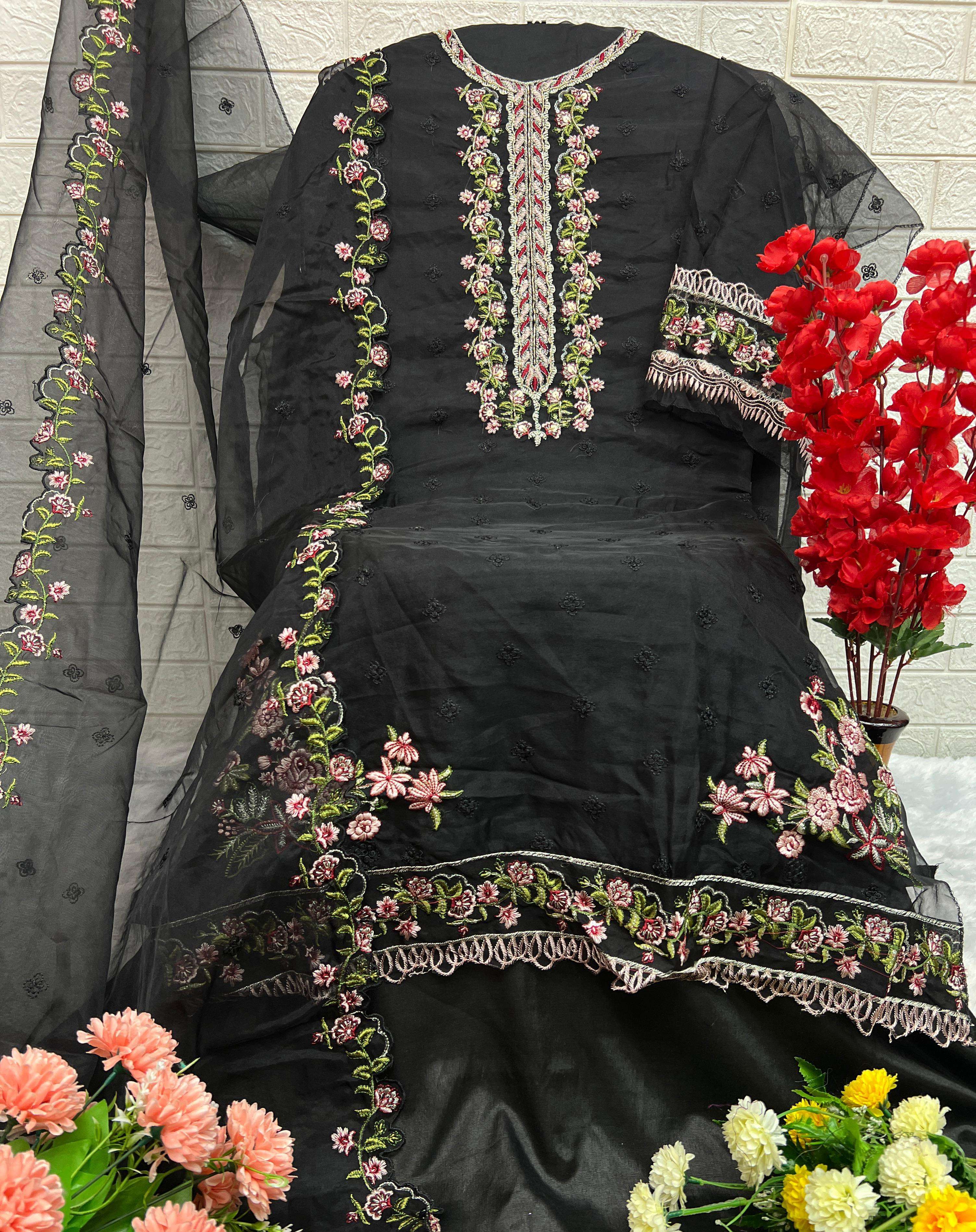 bilqistm D NO  B 36 A TO D organza decent embroidery look salwar suit single