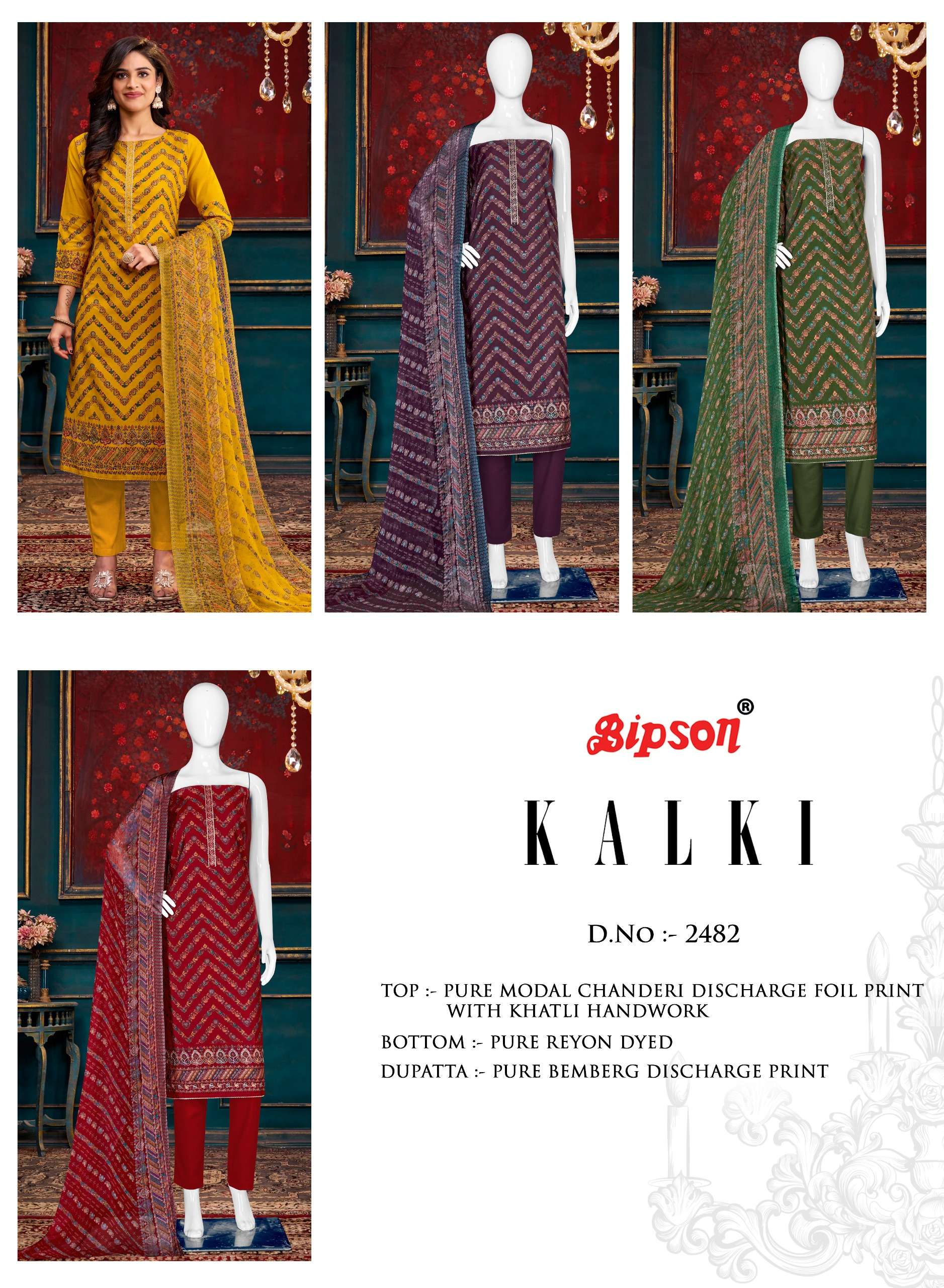 bipson kalki 2482 Pure modal Chanderi exclusive print salwar suit catalog