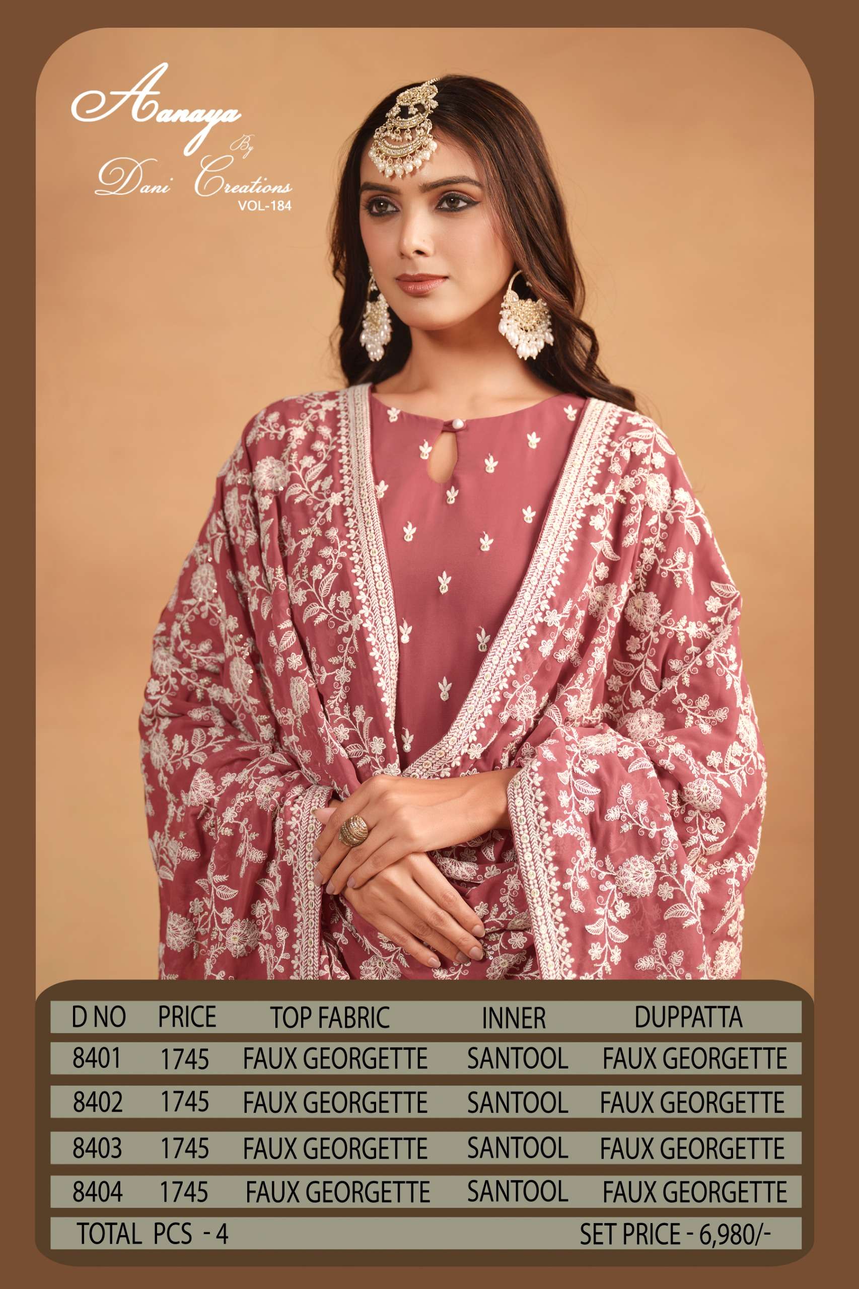 dani aanaya vol 184 faux georgrtte regal look salwar suit catalog