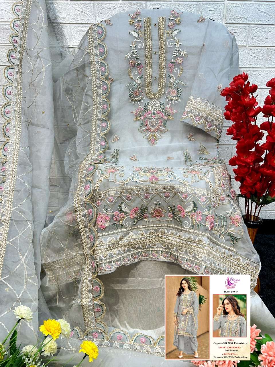 dinsaa suit d no 240 abcd  organza catchy look salwar suit catalog