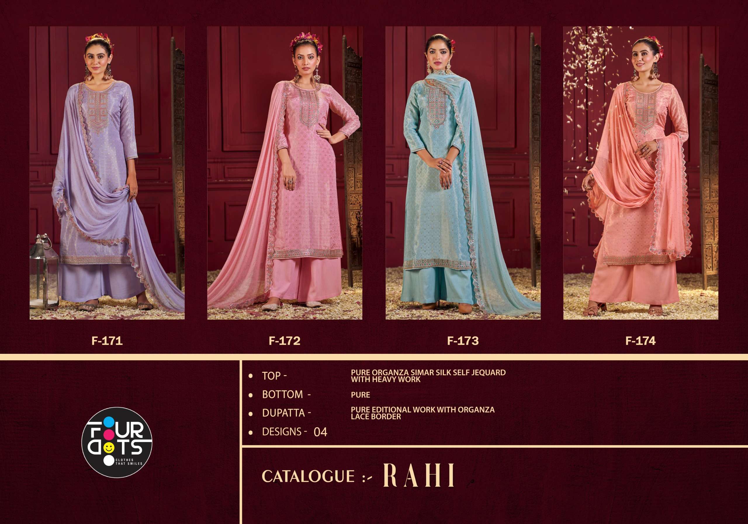 four dots rahi organza decent look salwar suit catalog