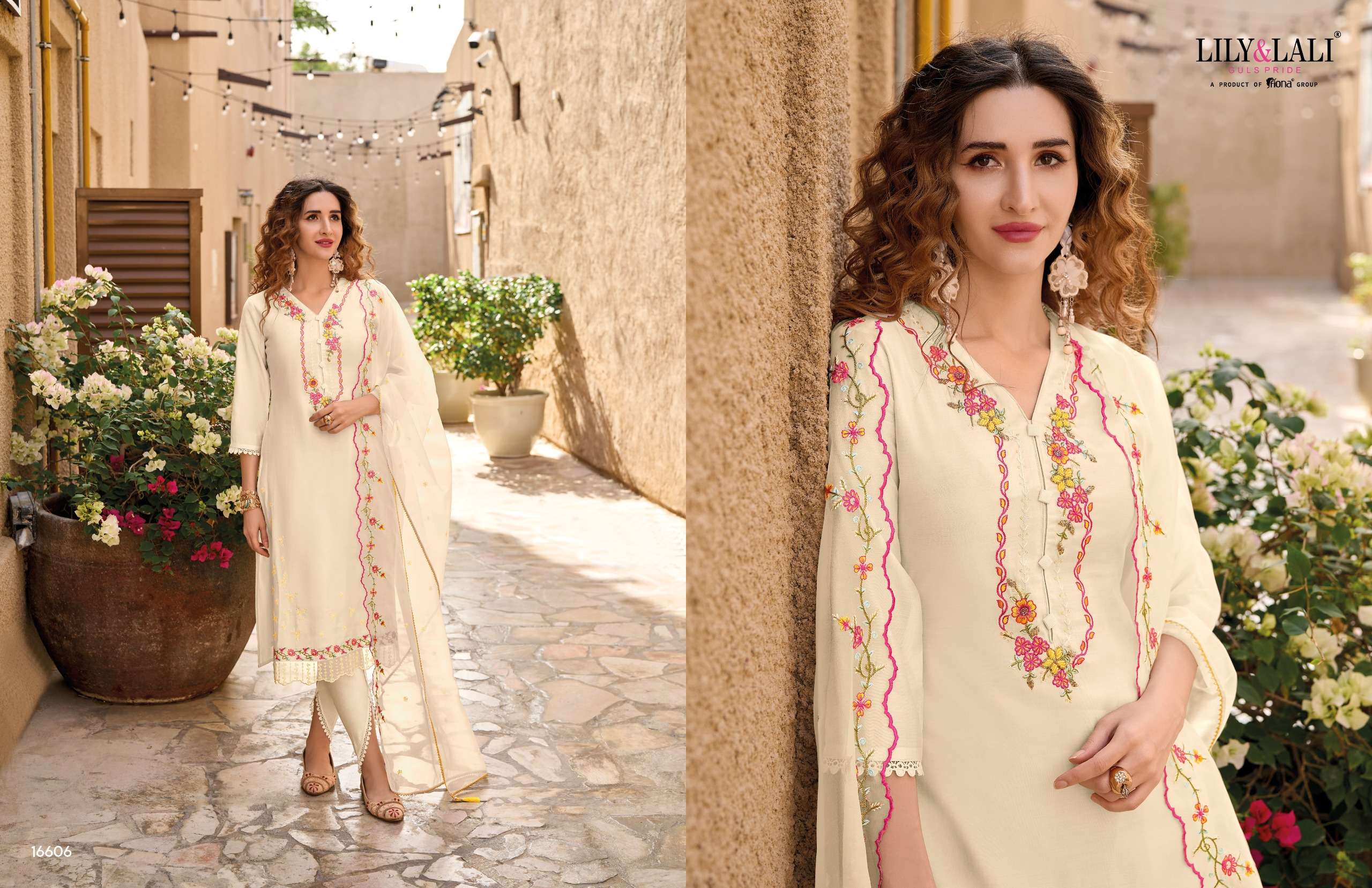 lily and lali miraan silk innovative look kurti  pant with dupatta catalog