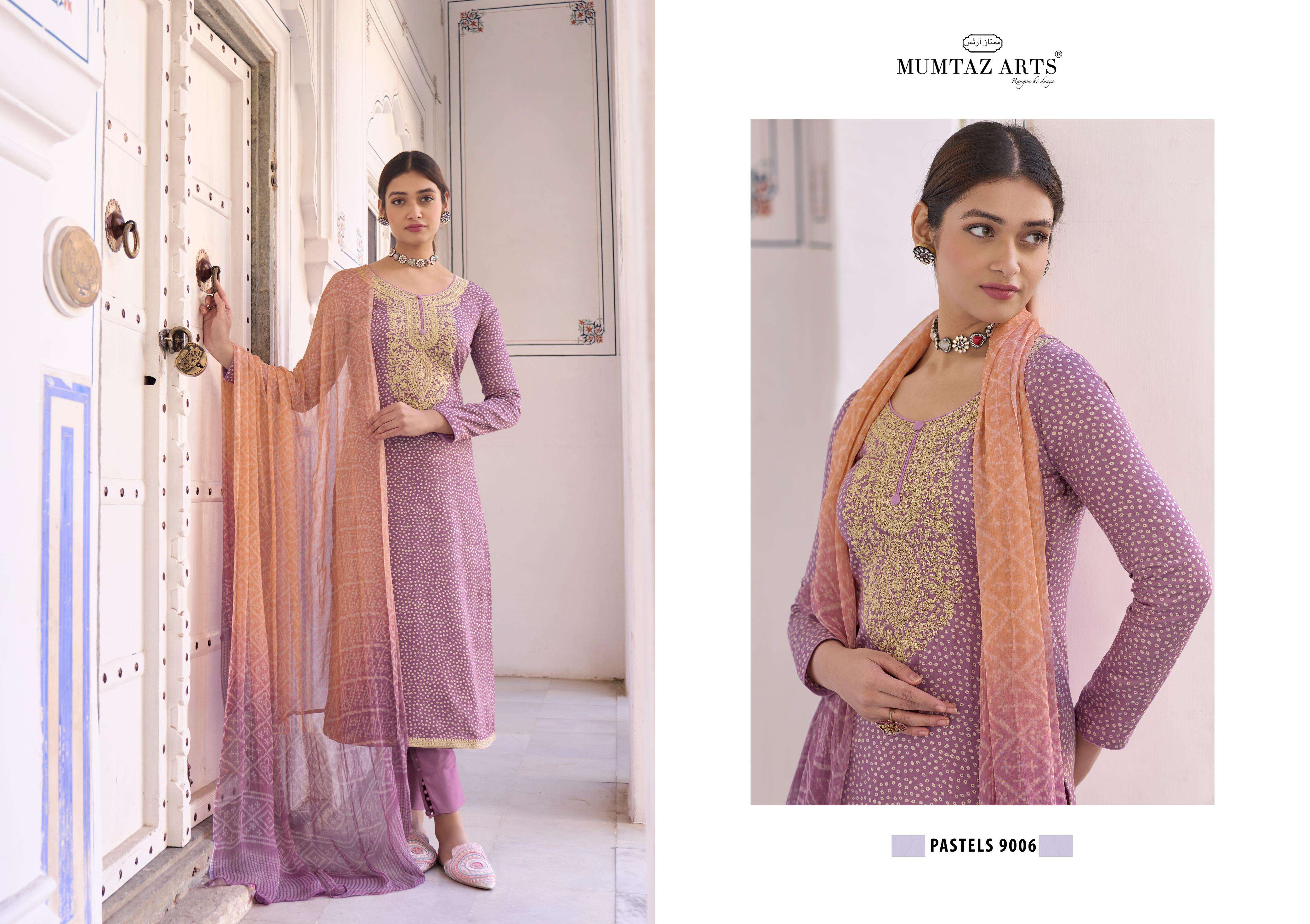 mumtaz arts pastels jam cottont attrective print salwar suit catalog