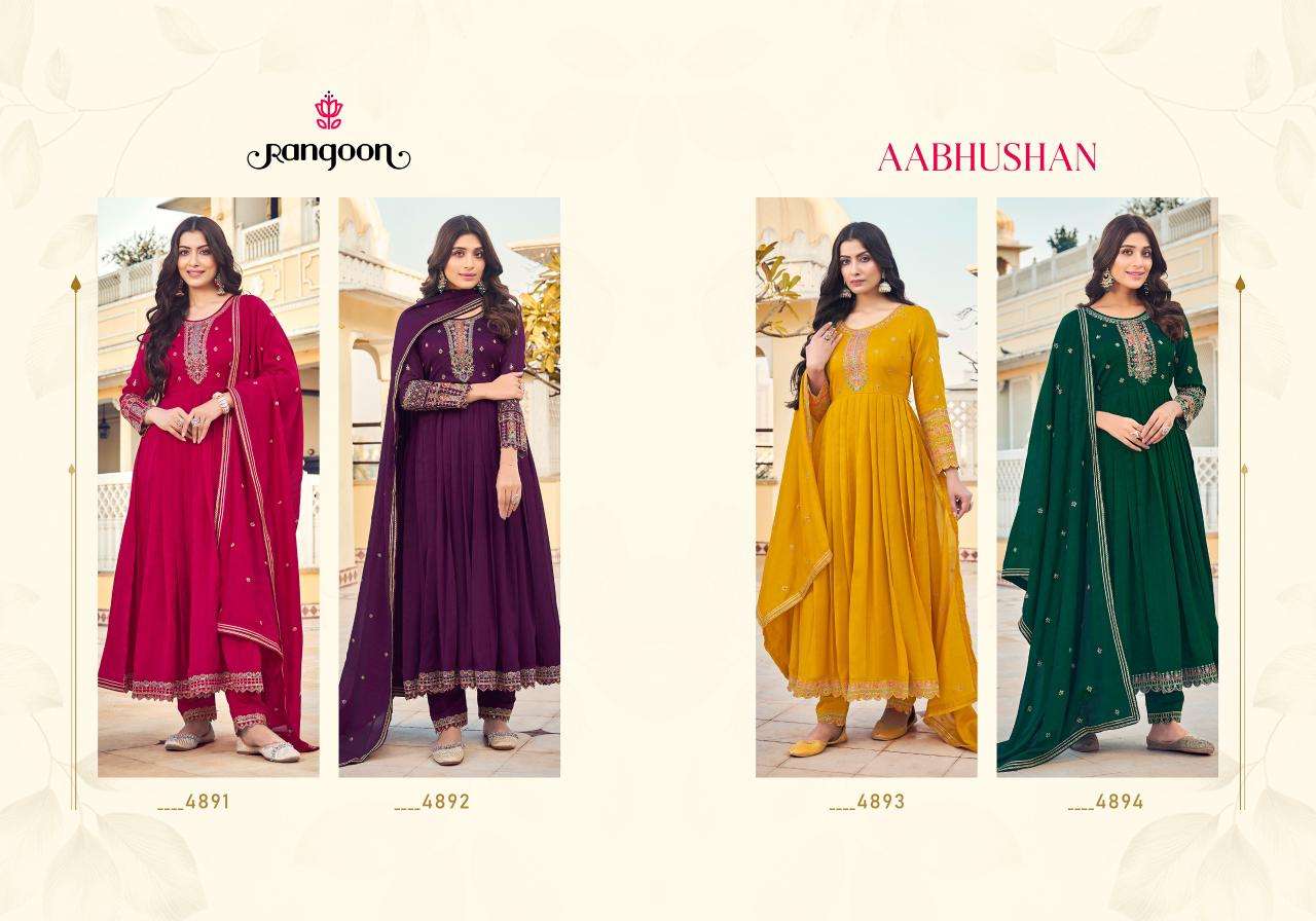 rangoon aabhushan fancy silk exclusive embroidery look top bottom with dupatta catalog