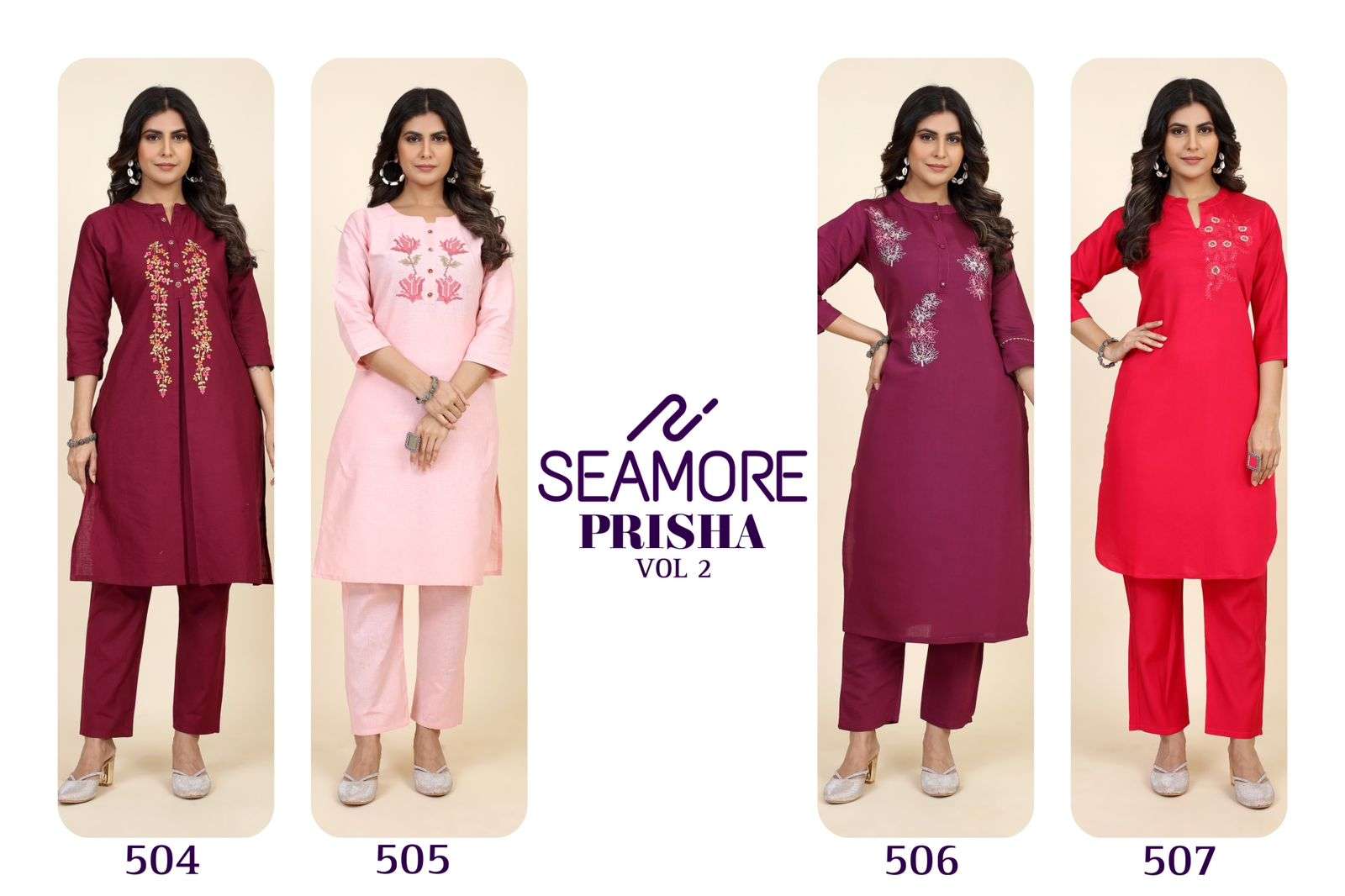 seamore prisha vol 2 504 to 507 exclusive look kurti with bottom catalog