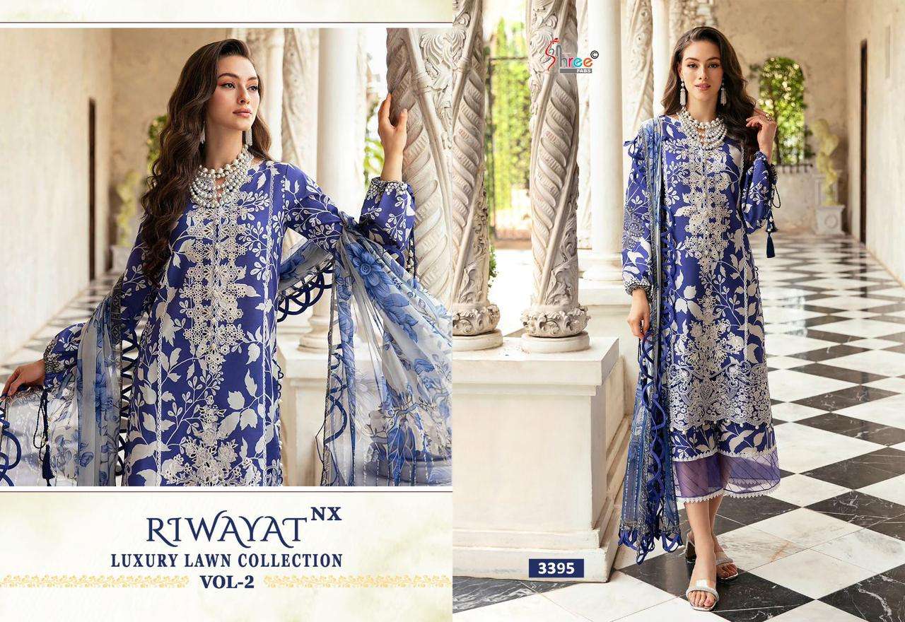 shree fabs riwayat luxury lawn collection vol 2 nx lown cotto mdecent look salwar suit with shiffon dupatta catalog